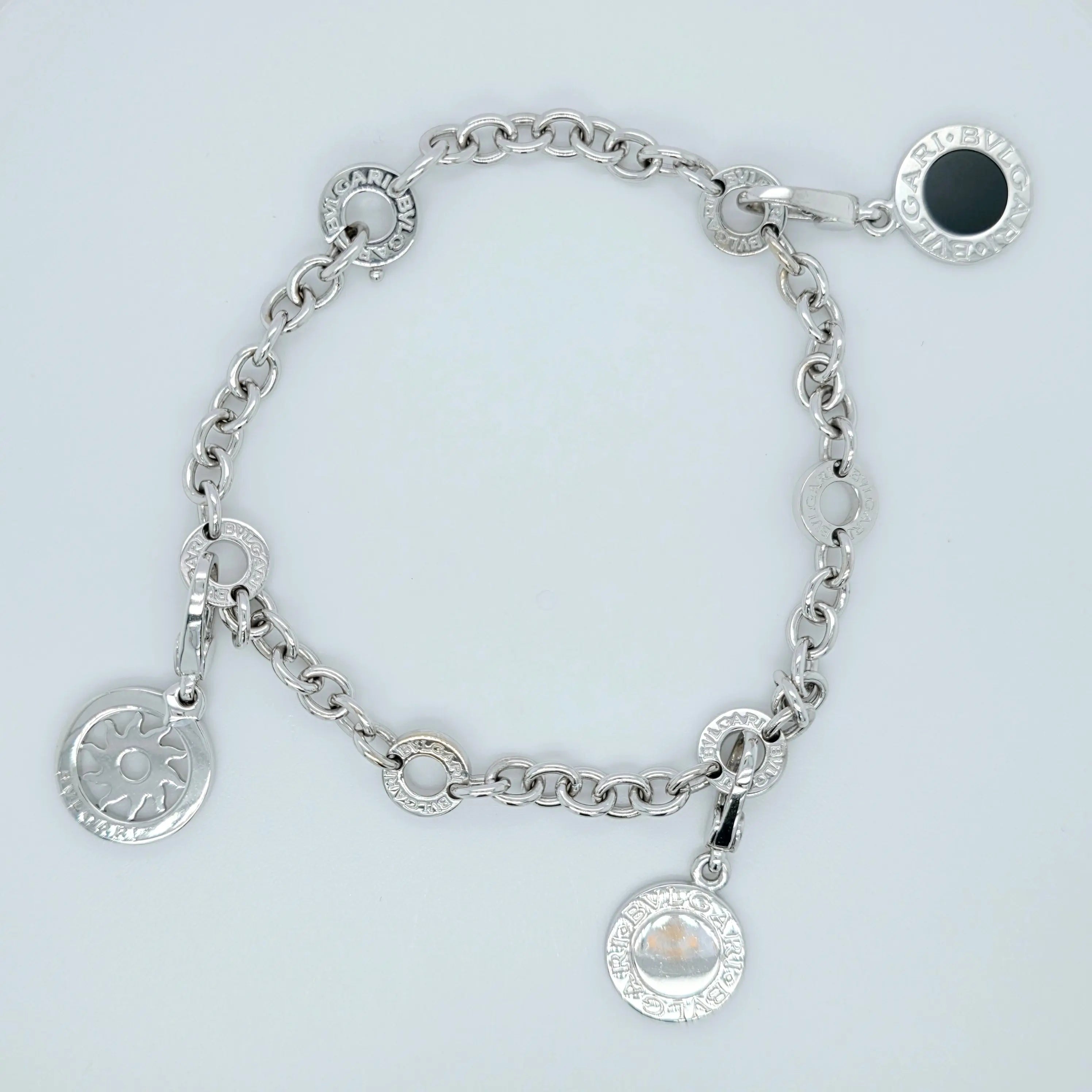 Pre-Owned Bvlgari Charm Diamond Bracelet | 18K White Gold, 8 Inch Chloe's Jewellers