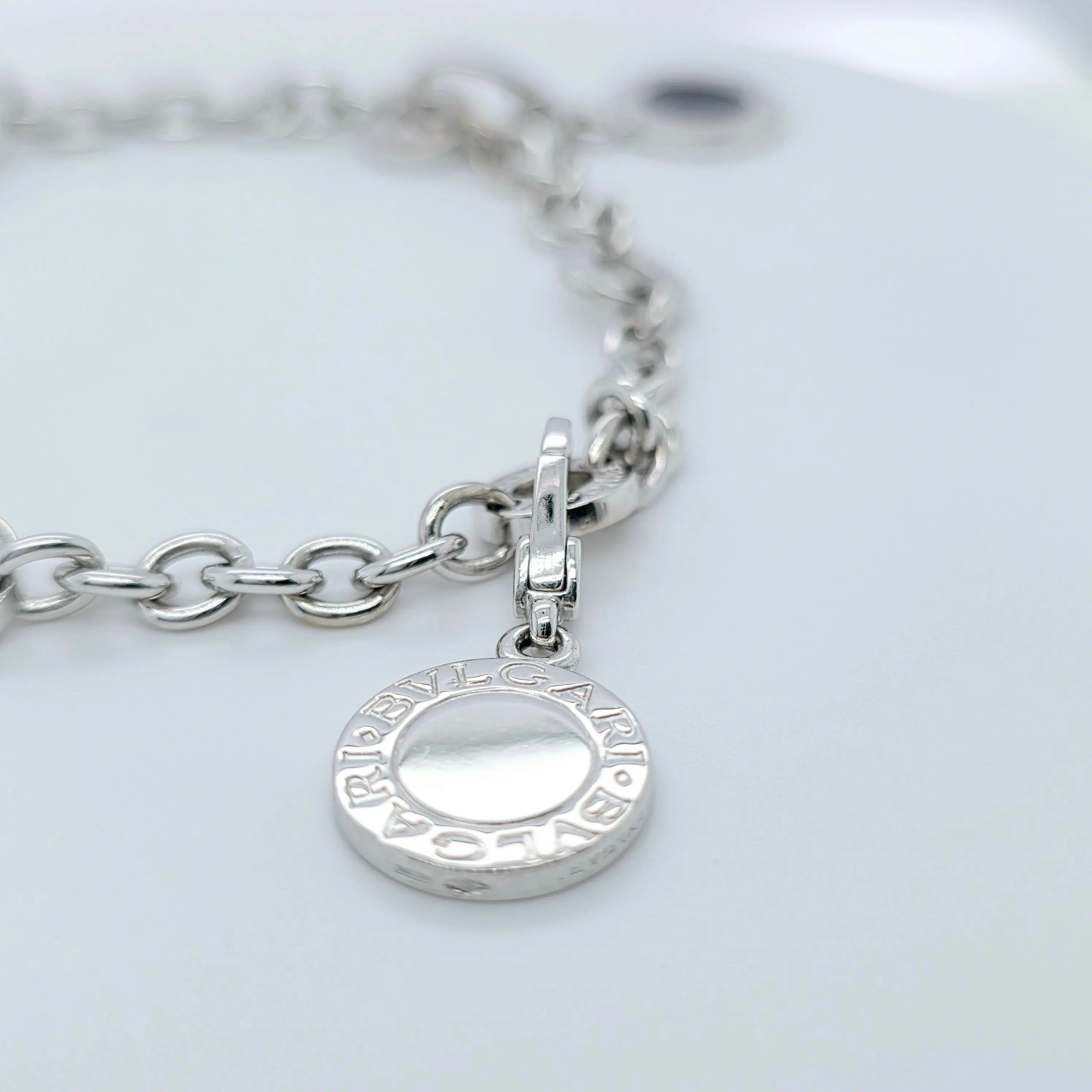 Pre-Owned Bvlgari Charm Diamond Bracelet | 18K White Gold, 8 Inch Chloe's Jewellers