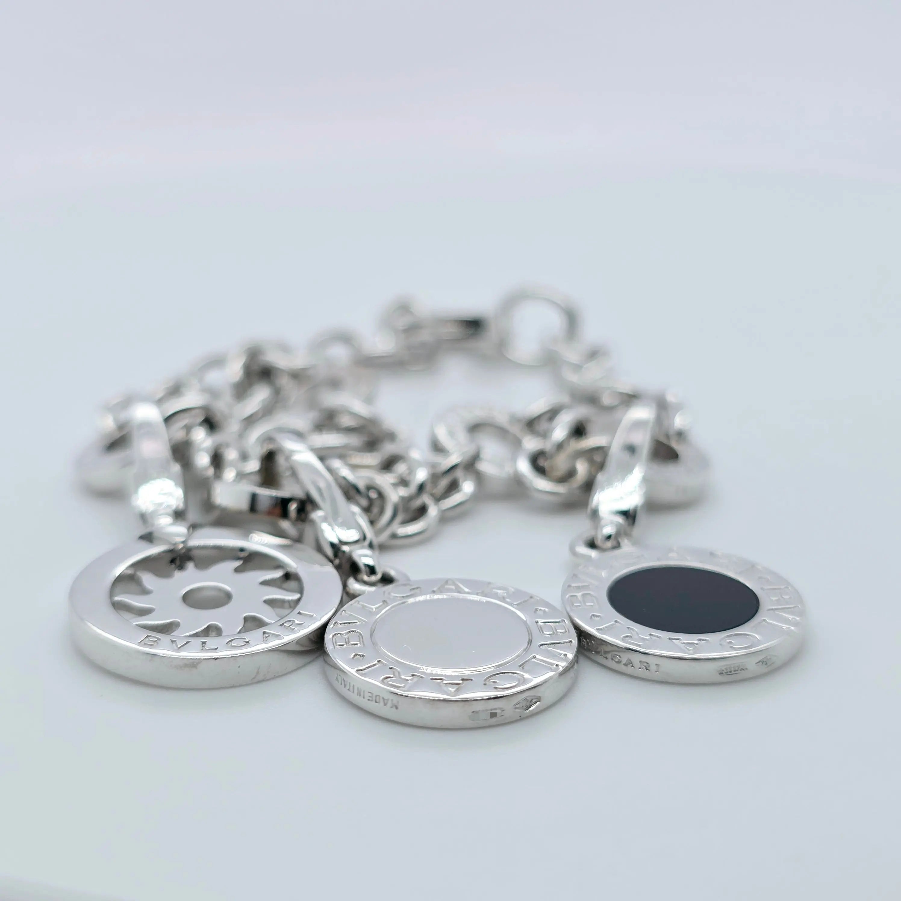 Pre-Owned Bvlgari Charm Diamond Bracelet | 18K White Gold, 8 Inch Chloe's Jewellers
