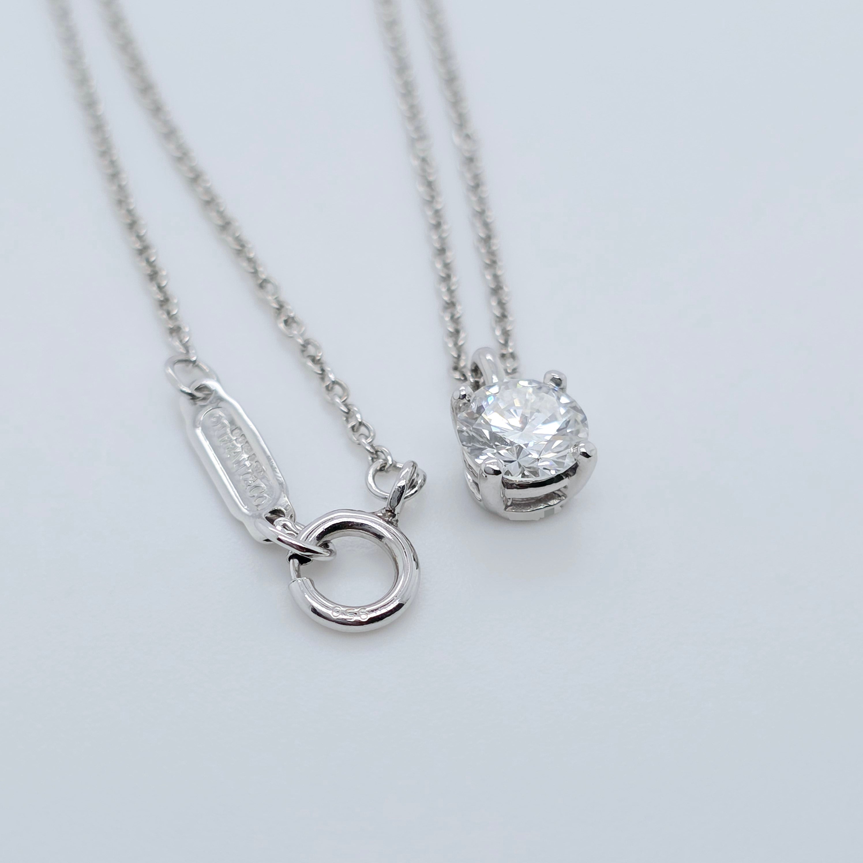 Tiffany & Co. Solitaire Pendant In Platinum, Tiffany Necklace, 16 Inches