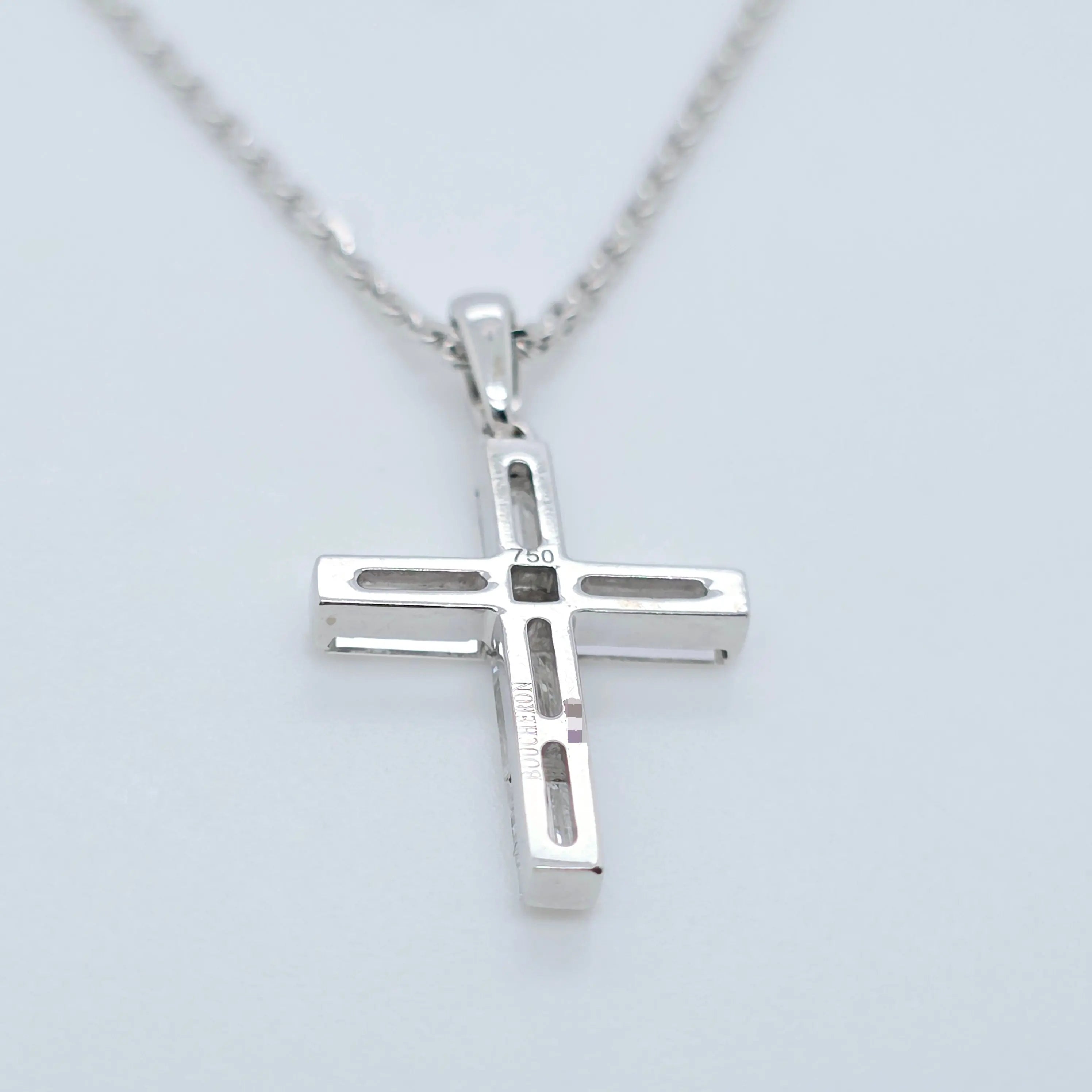 Boucheron Diamond Cross Necklace, 18ct White Gold Chloe's Jewellers