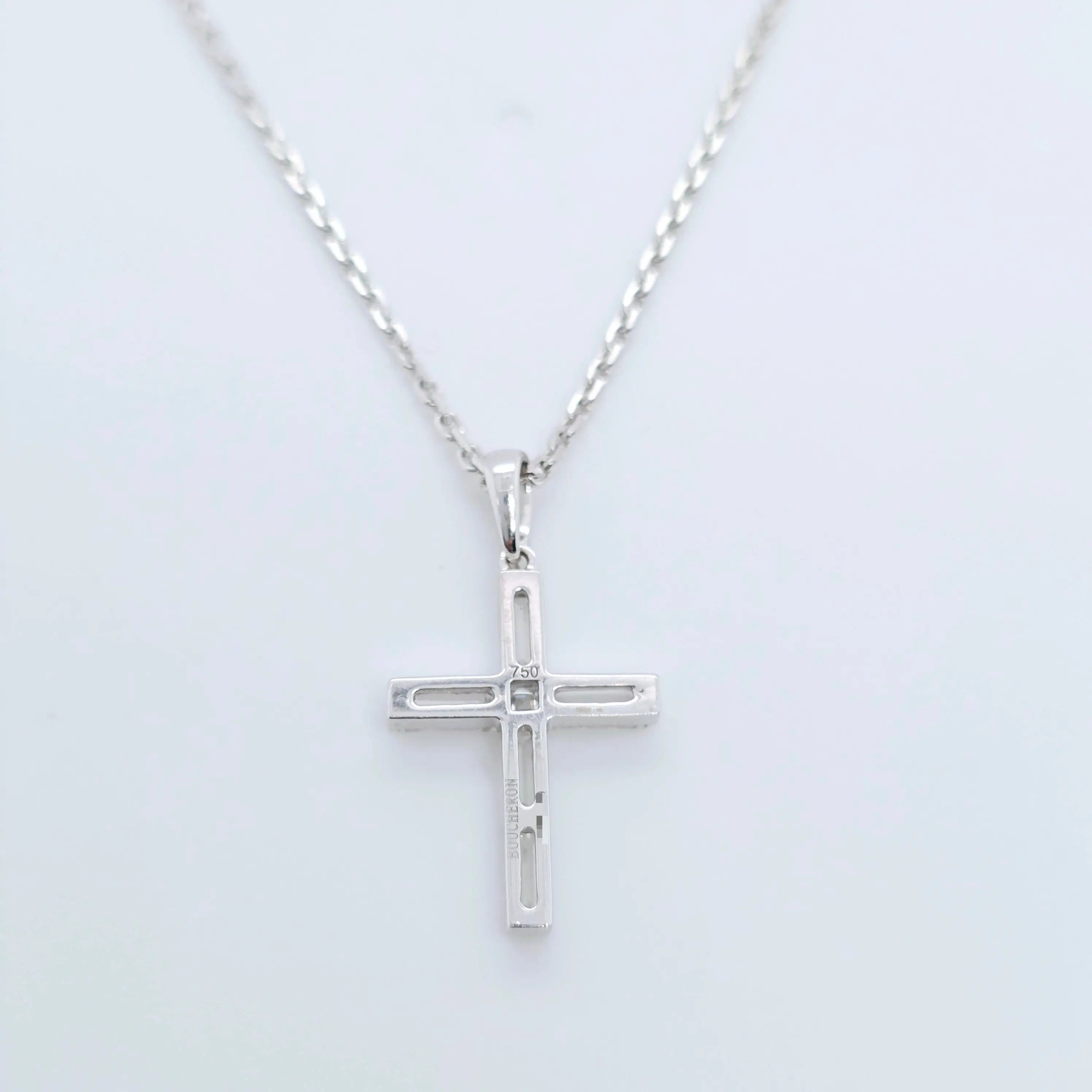 Boucheron Diamond Cross Necklace, 18ct White Gold Chloe's Jewellers
