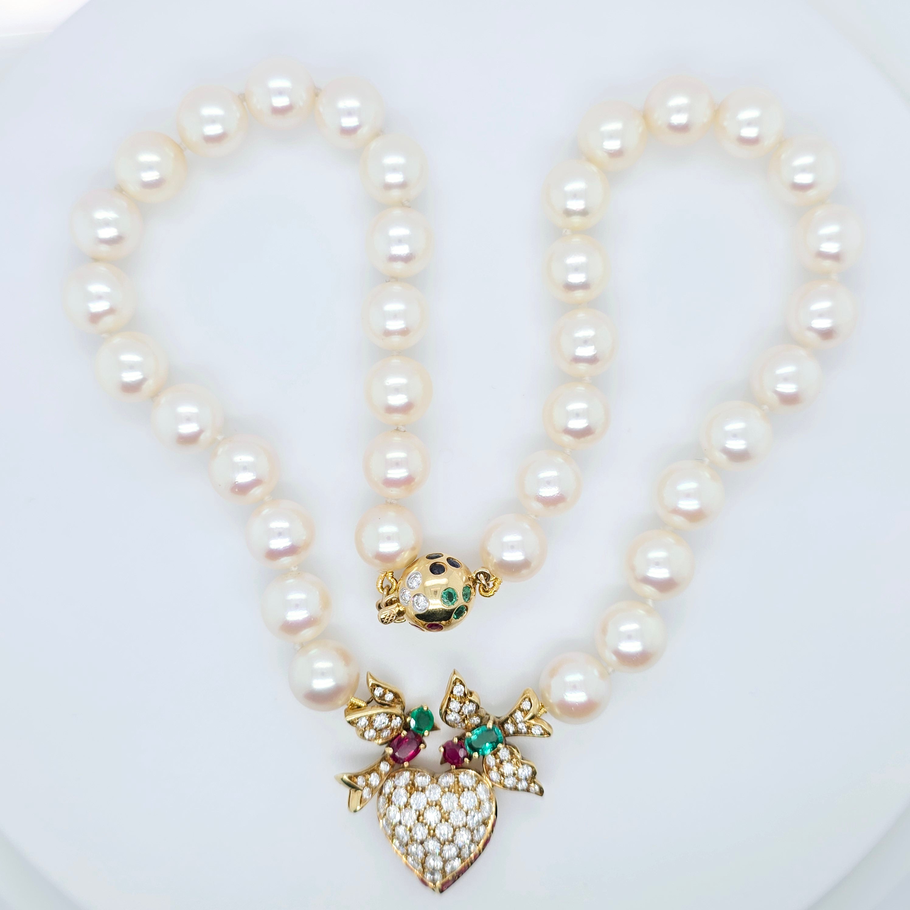 Heart-Shaped Pendant Pearl Necklace – 18ct Yellow Gold