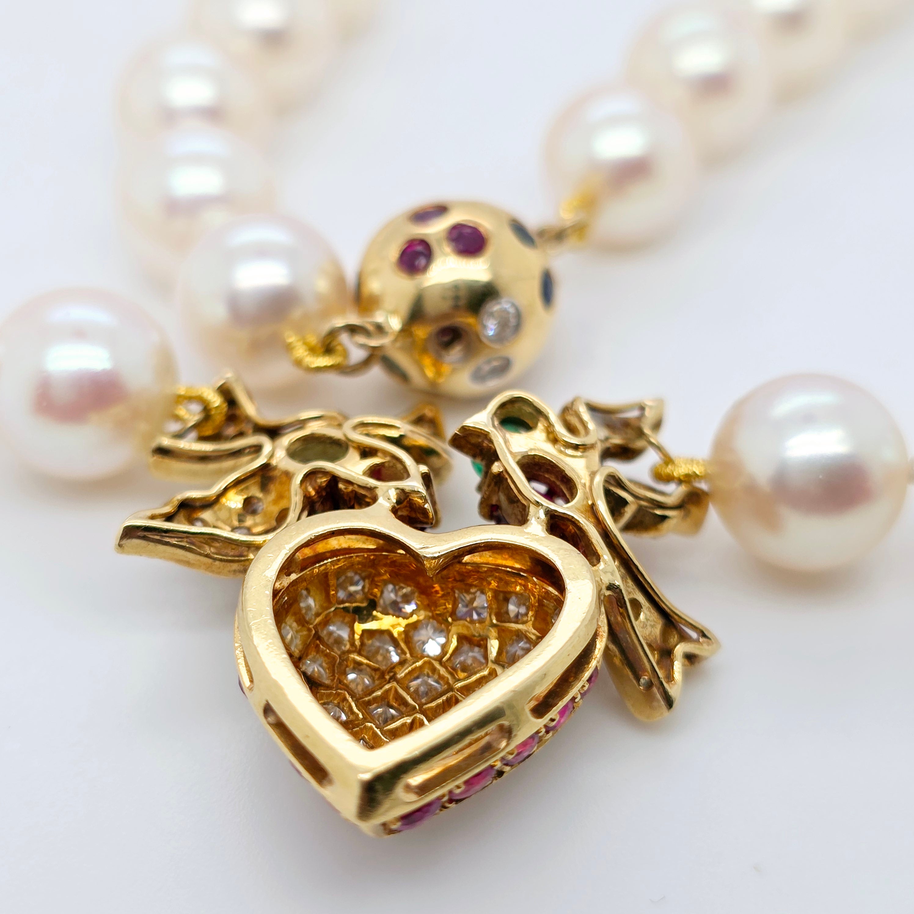 Heart-Shaped Pendant Pearl Necklace – 18ct Yellow Gold
