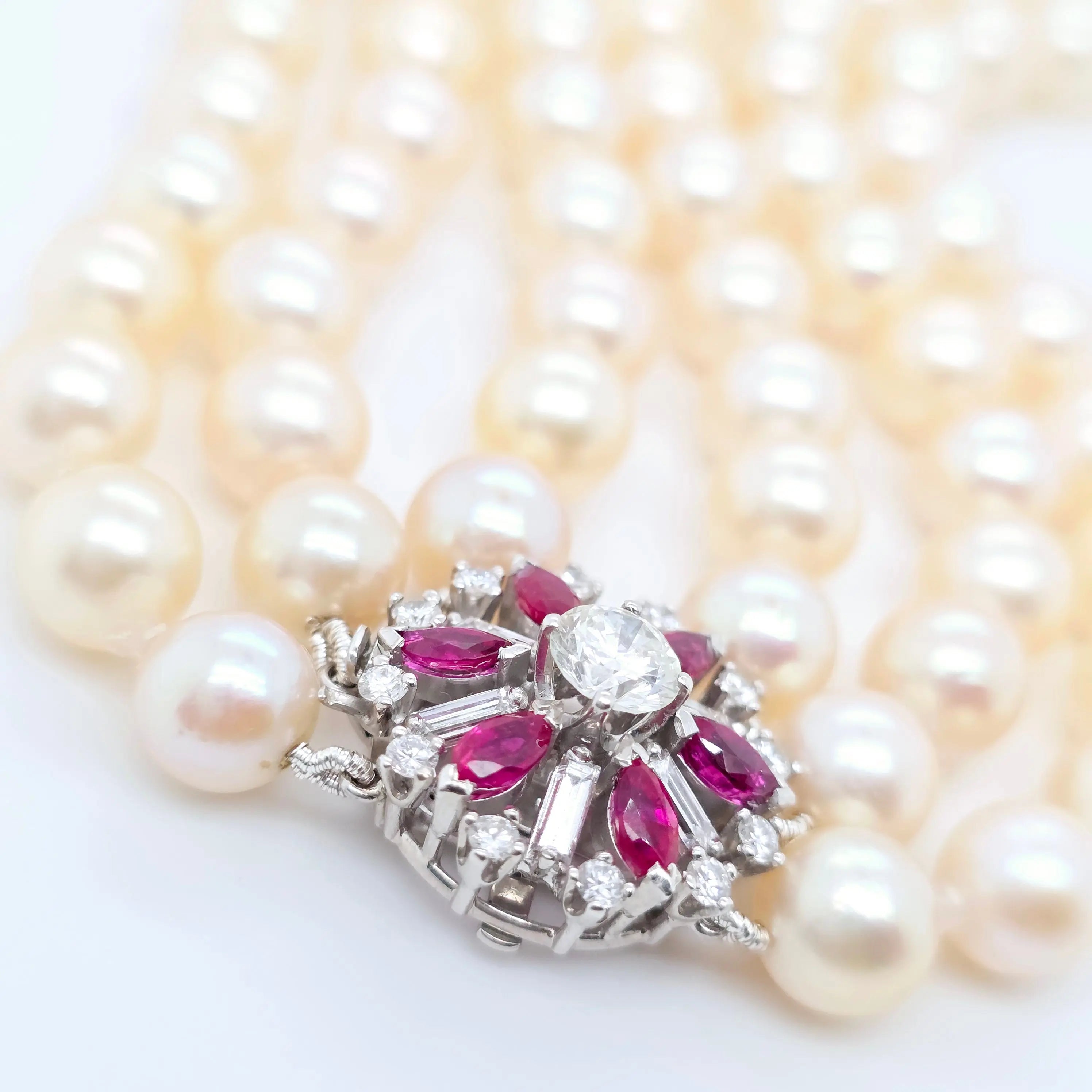 Three-Layer Strads Pearl & Diamond Necklace – 18ct White Gold Chloe's Jewellers