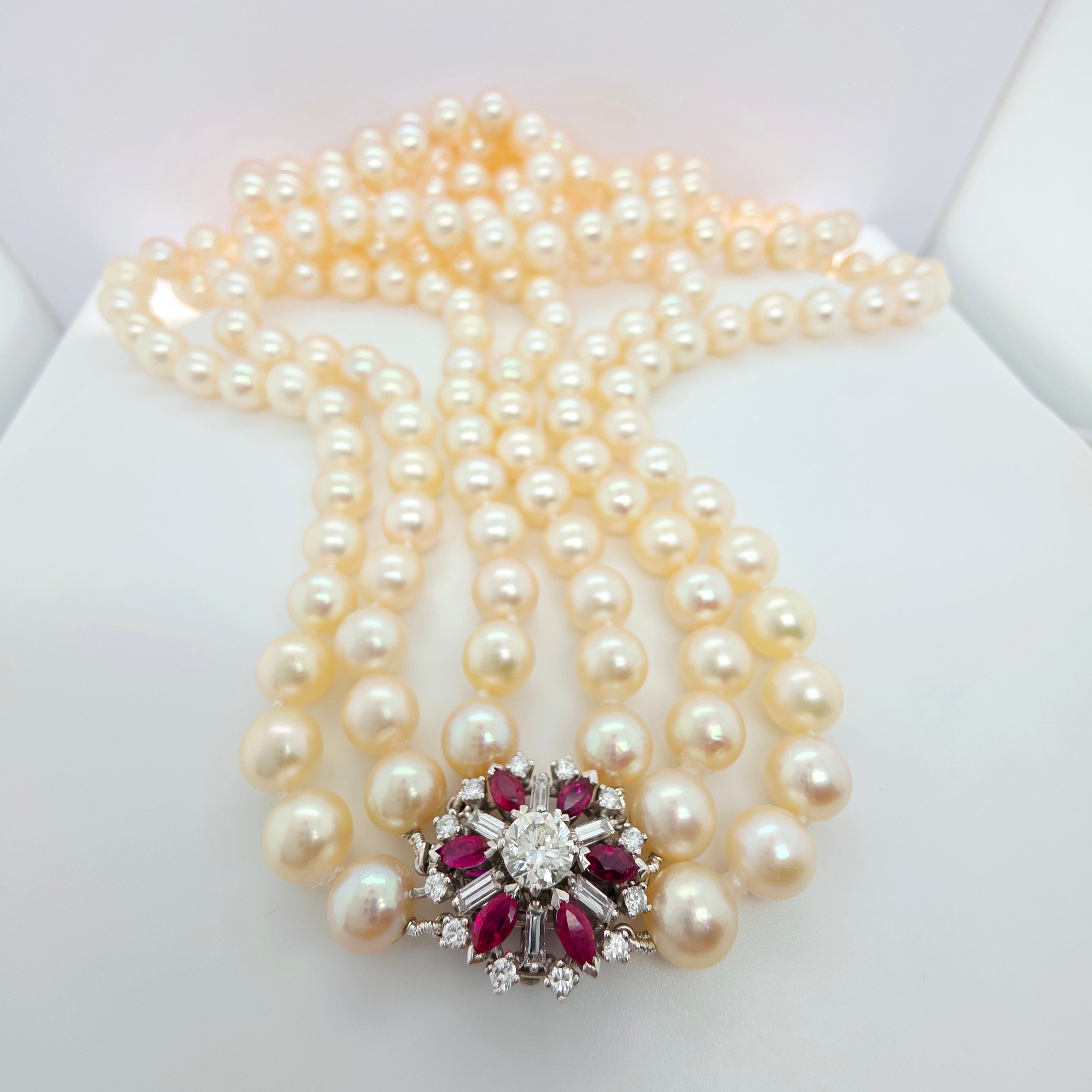 Three-Layer Strads Pearl & Diamond Necklace – 18ct White Gold