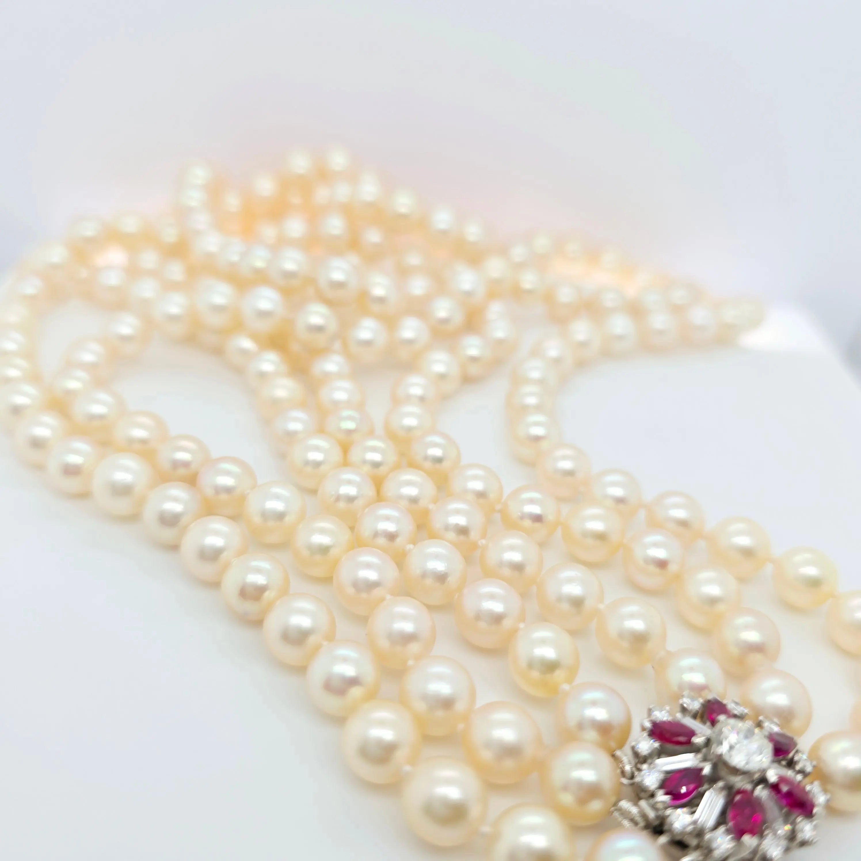 Three-Layer Strads Pearl & Diamond Necklace – 18ct White Gold Chloe's Jewellers