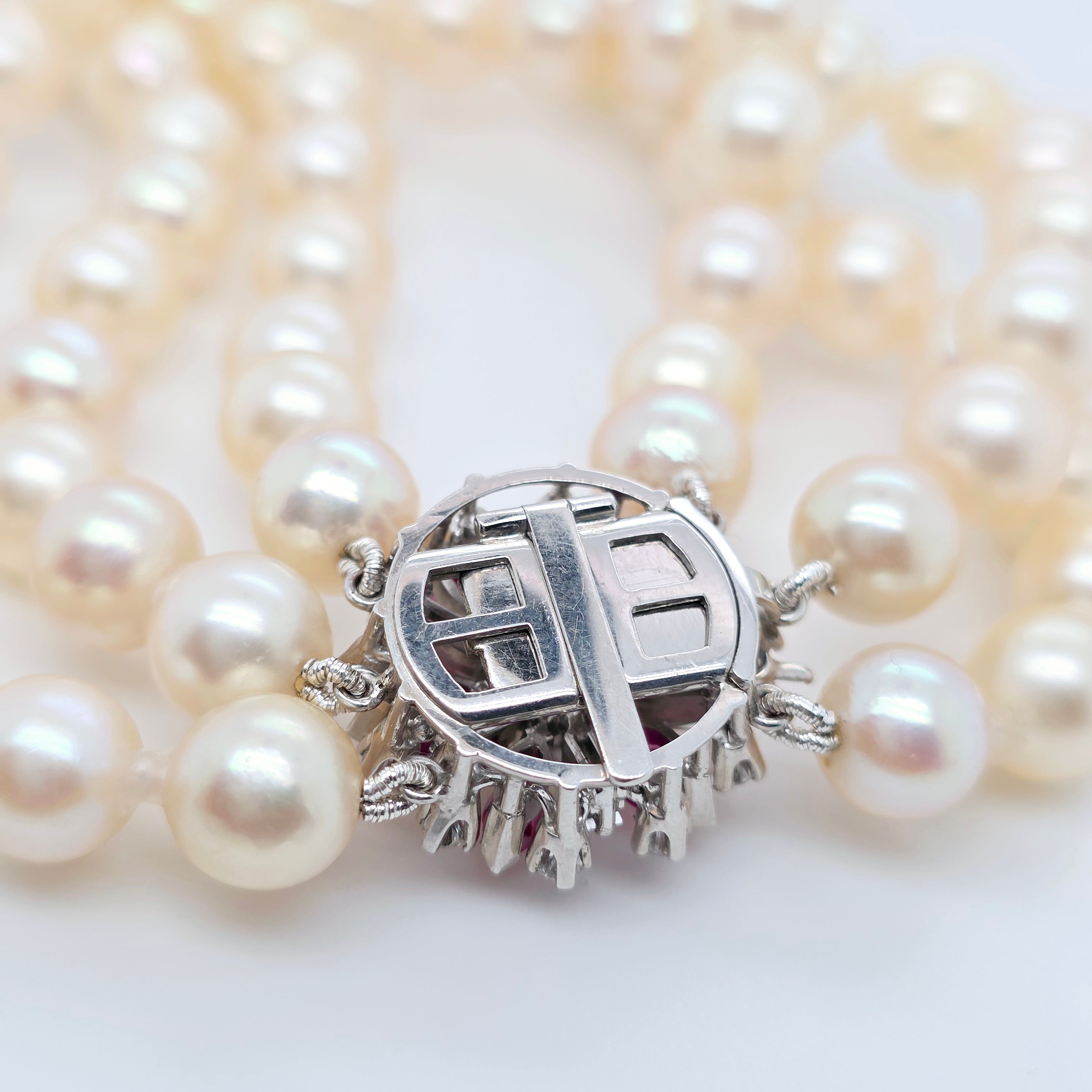 Three-Layer Strads Pearl & Diamond Necklace – 18ct White Gold