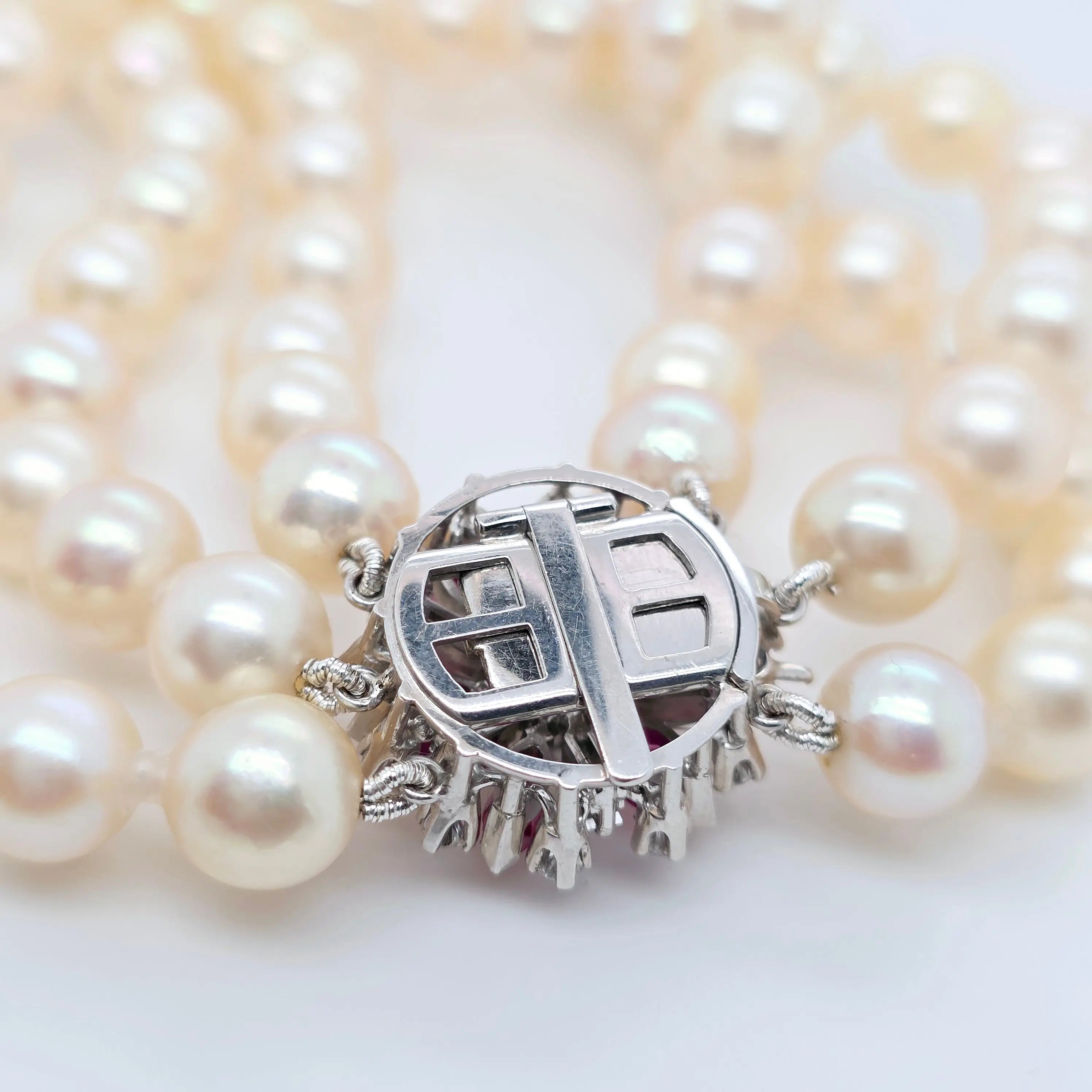 Three-Layer Strads Pearl & Diamond Necklace – 18ct White Gold Chloe's Jewellers