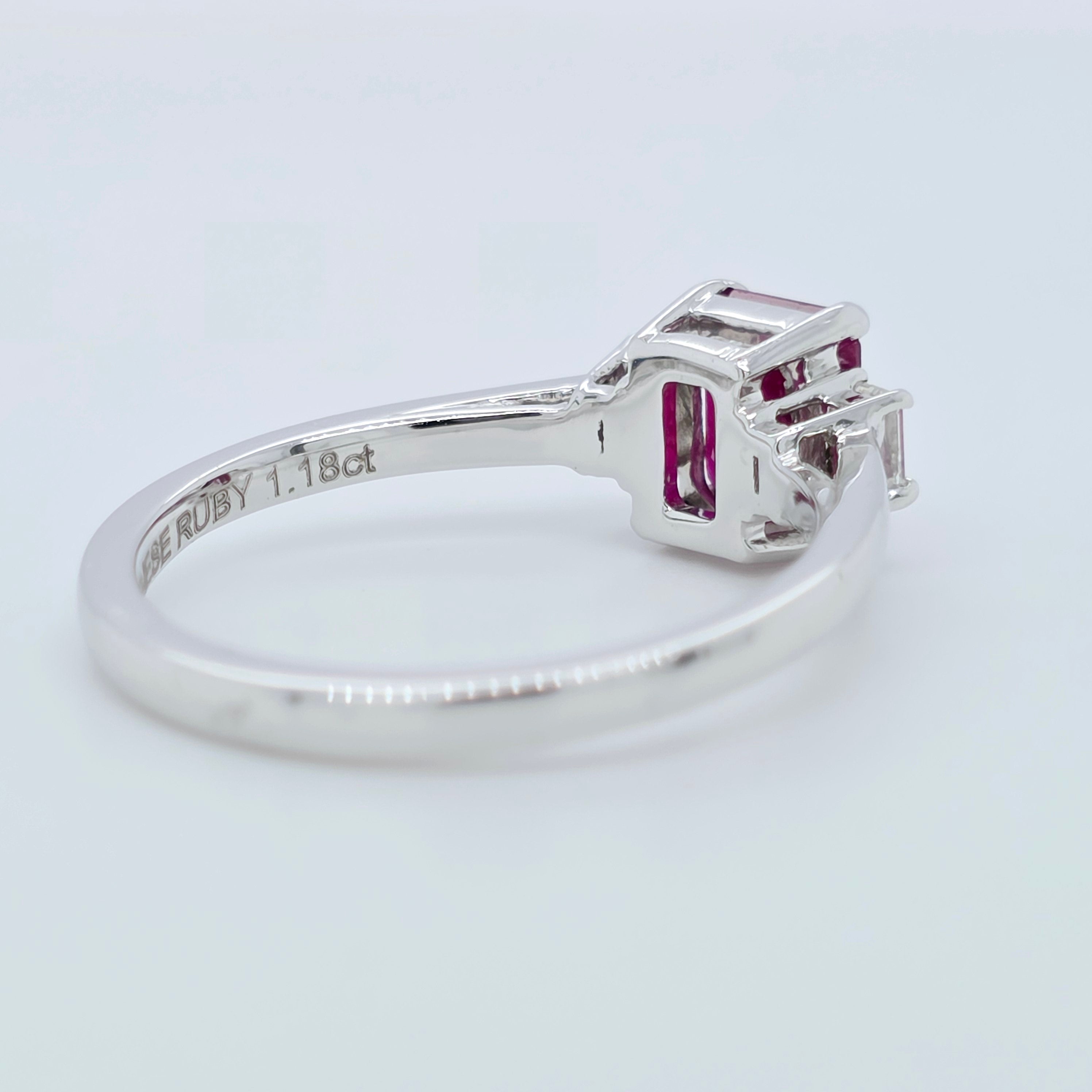 1.18ct Ruby Engagement Ring – Emerald Cut, Baguette Sides, 18K Gold