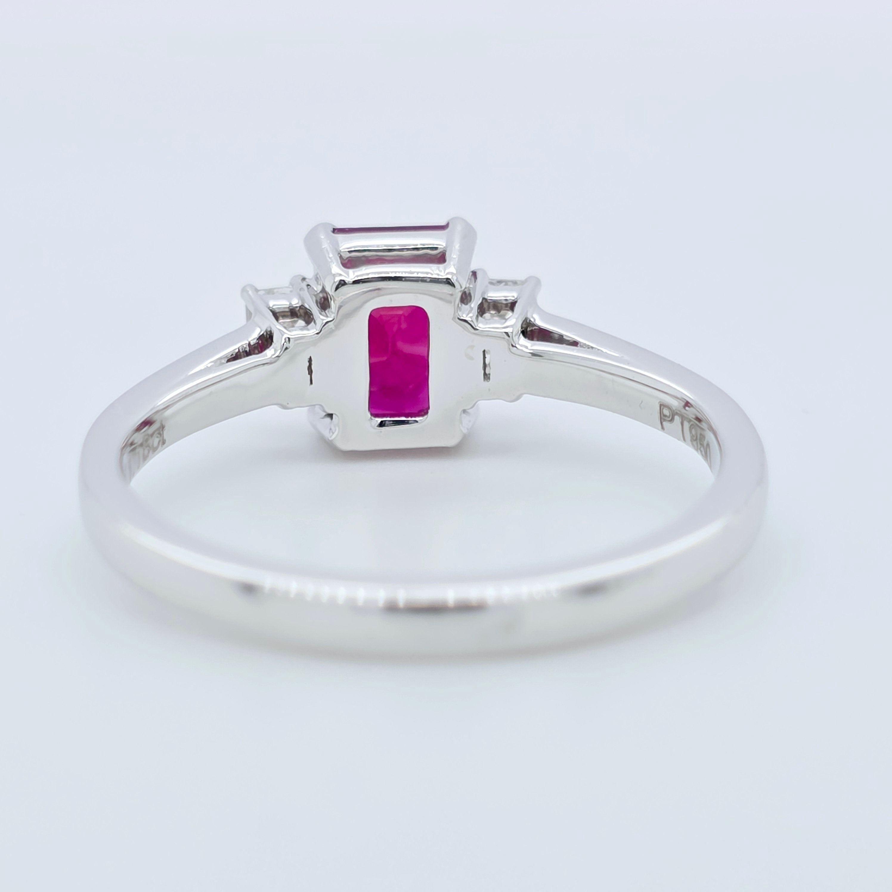 1.18ct Ruby Engagement Ring – Emerald Cut, Baguette Sides, 18K Gold