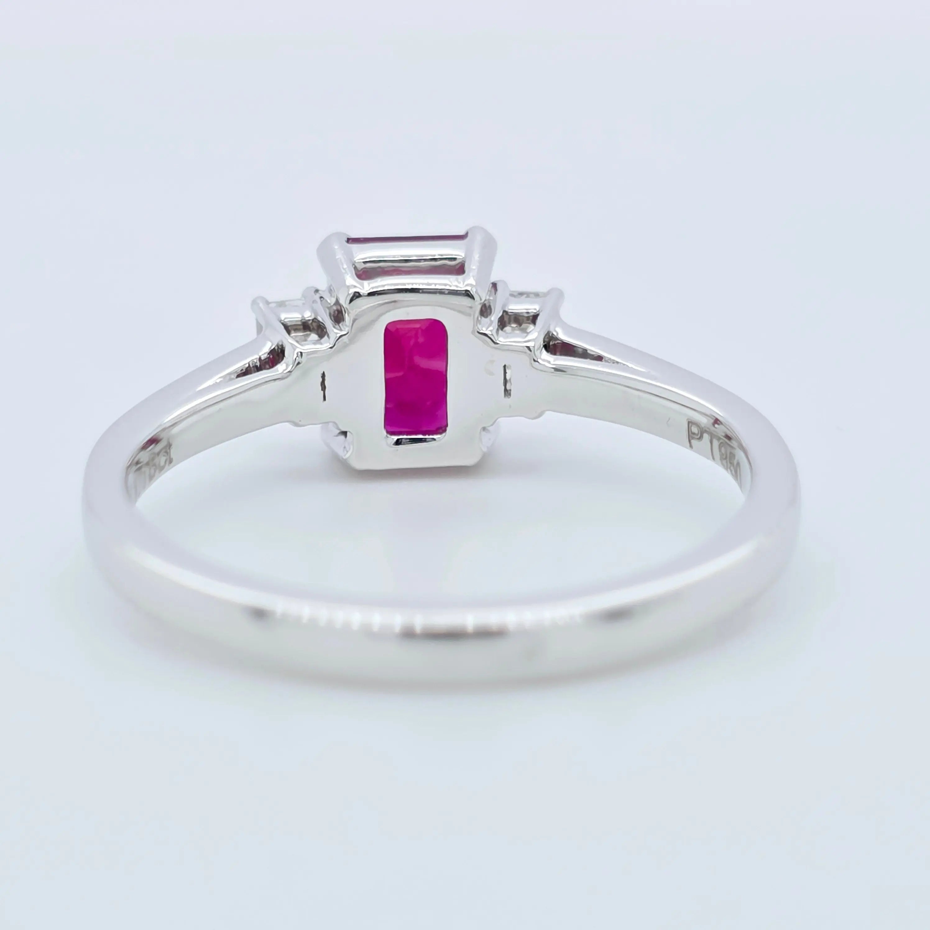1.18ct Ruby Engagement Ring – Emerald Cut, Baguette Sides, 18K Gold Chloe's Jewellers