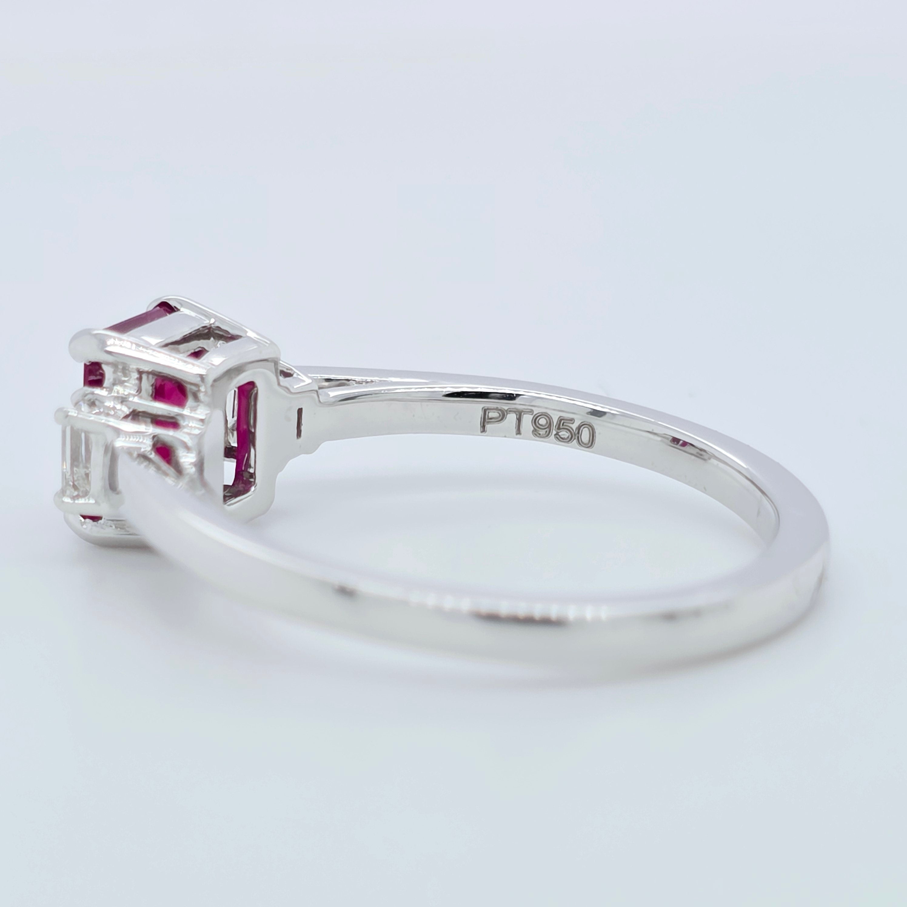 1.18ct Ruby Engagement Ring – Emerald Cut, Baguette Sides, 18K Gold