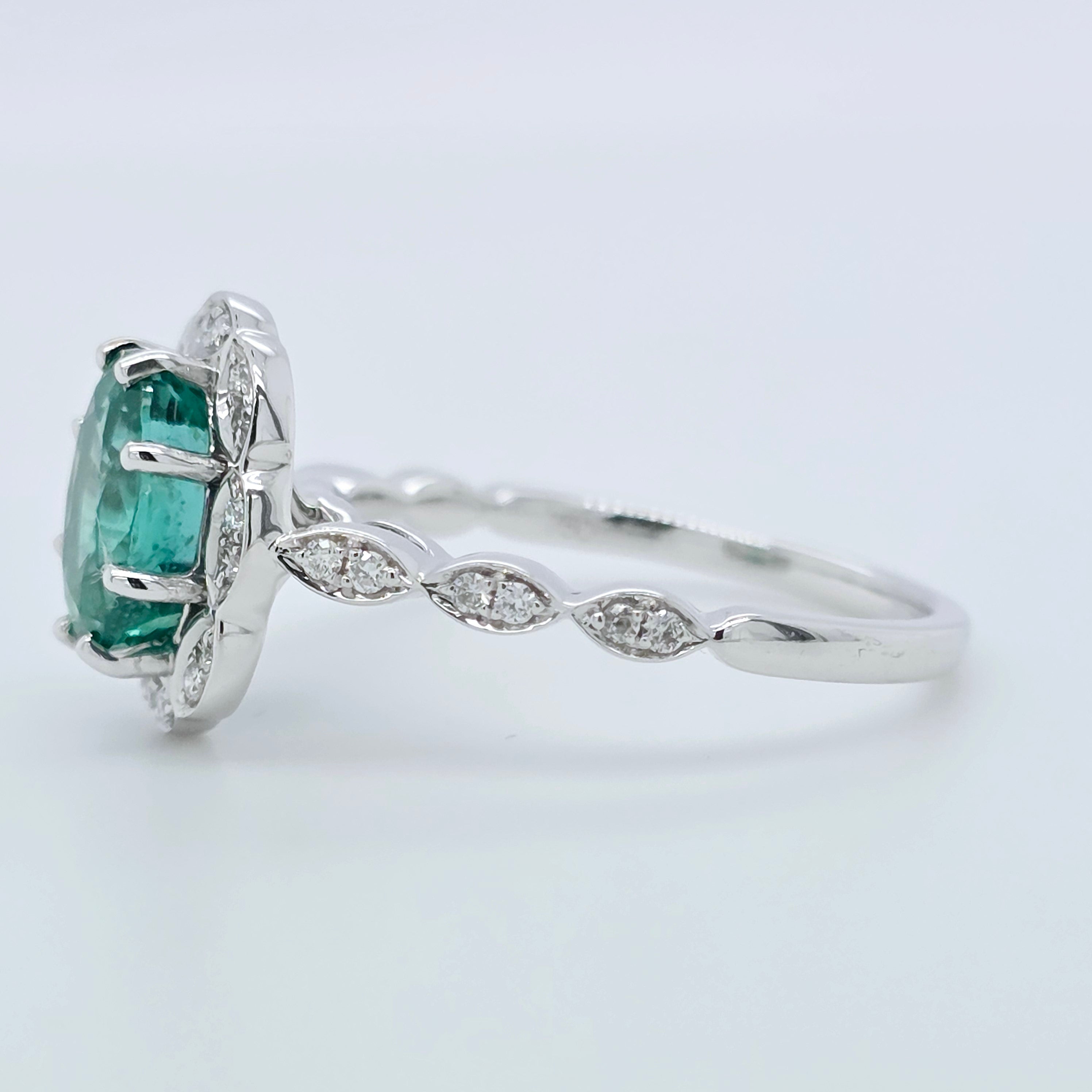 2.02ct Emerald Engagement Ring – Oval Halo, 18K Gold, F VS1 Diamonds