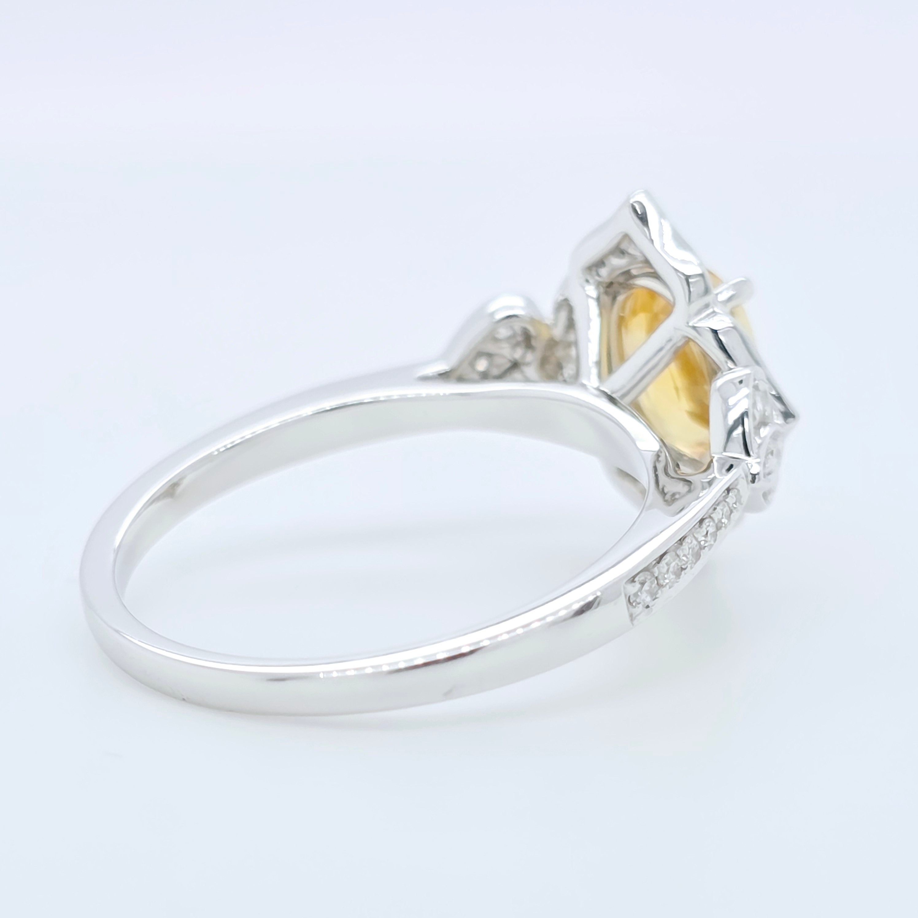 1.47ct Yellow Sapphire Ring – Oval Halo, 18K Gold, F VS1 Diamonds