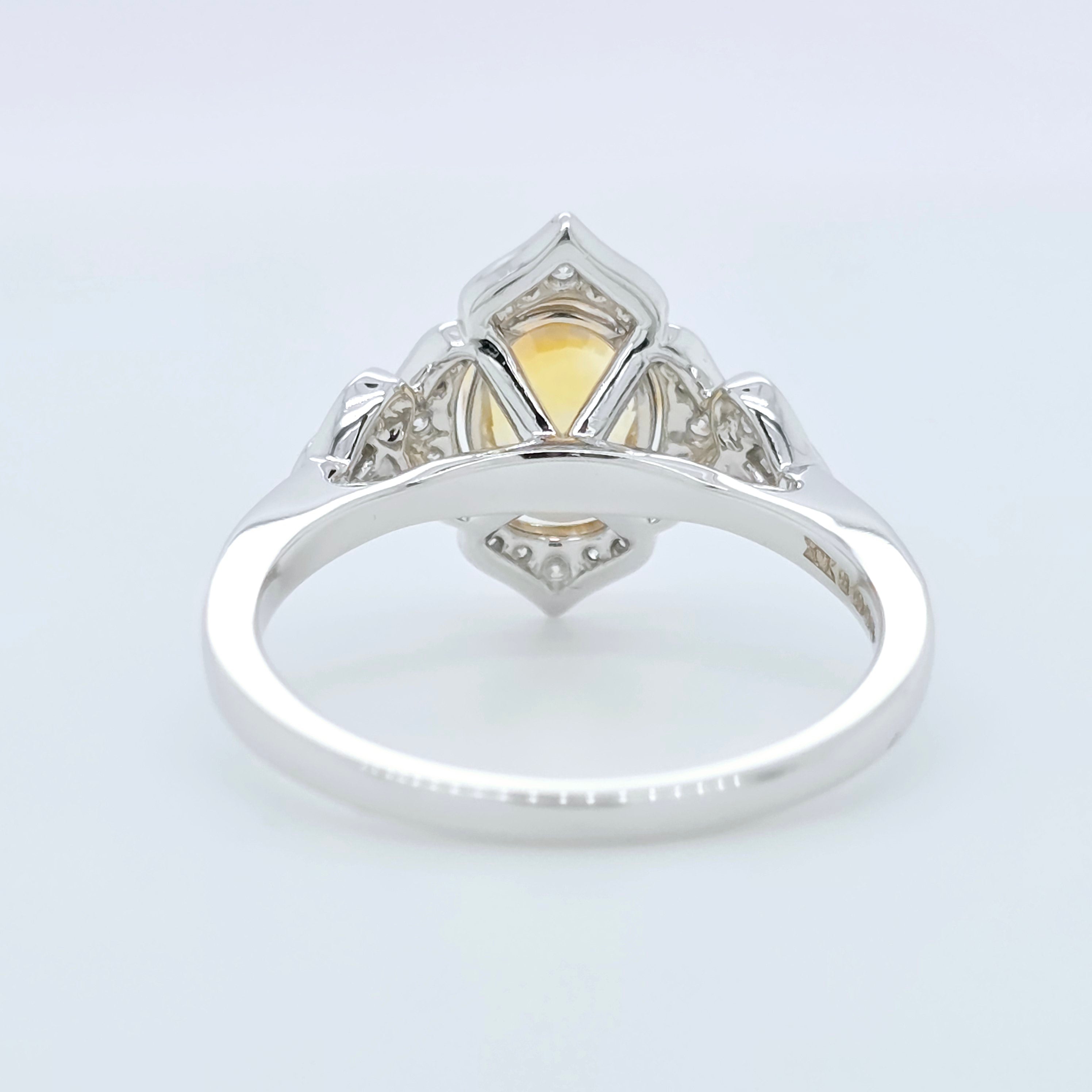 1.47ct Yellow Sapphire Ring – Oval Halo, 18K Gold, F VS1 Diamonds