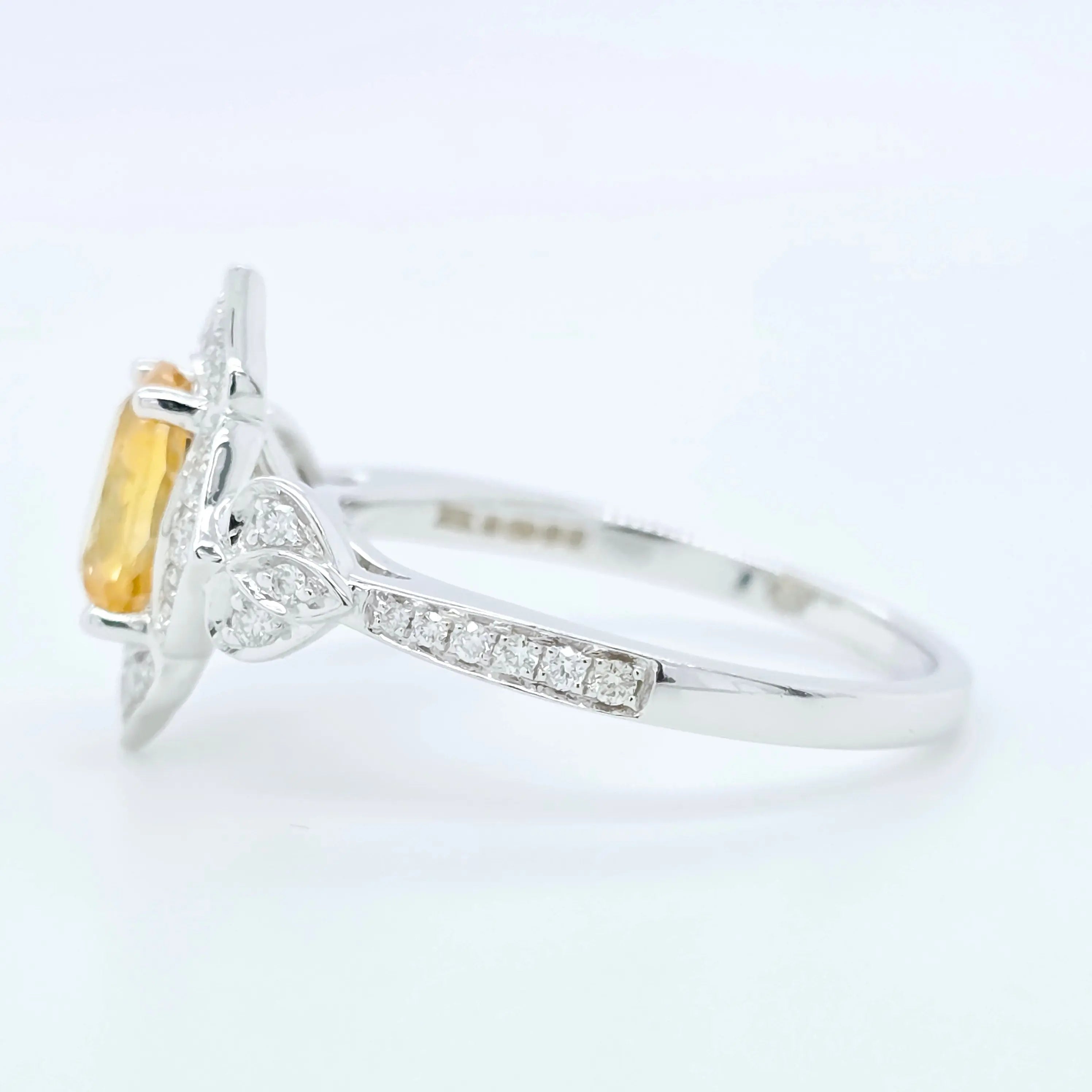 1.47ct Yellow Sapphire Ring – Oval Halo, 18K Gold, F VS1 Diamonds Chloe's Jewellers