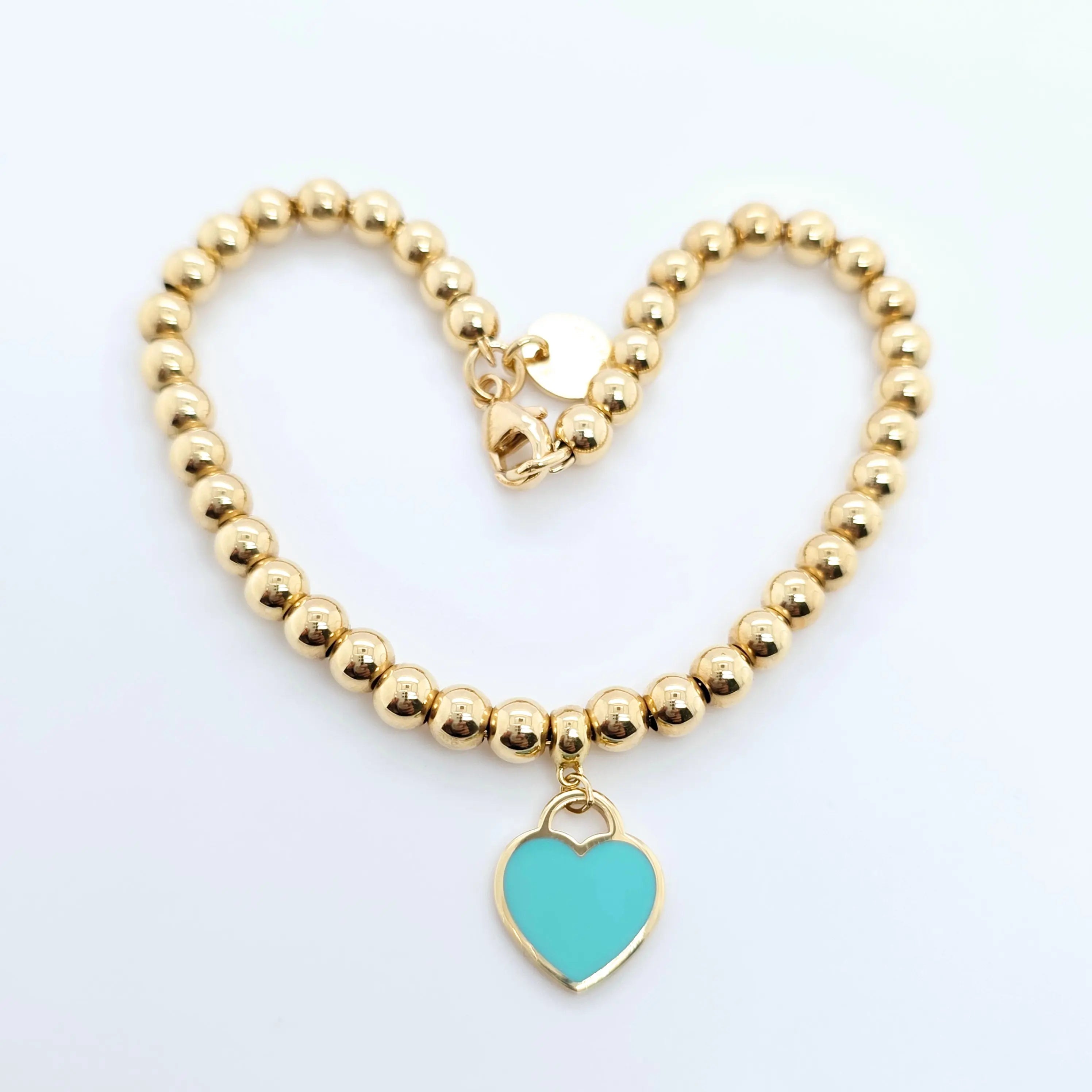 Tiffany Mini Heart Tag Bracelet – 18ct Yellow Gold, 6.5", Enamel Chloe's Jewellers