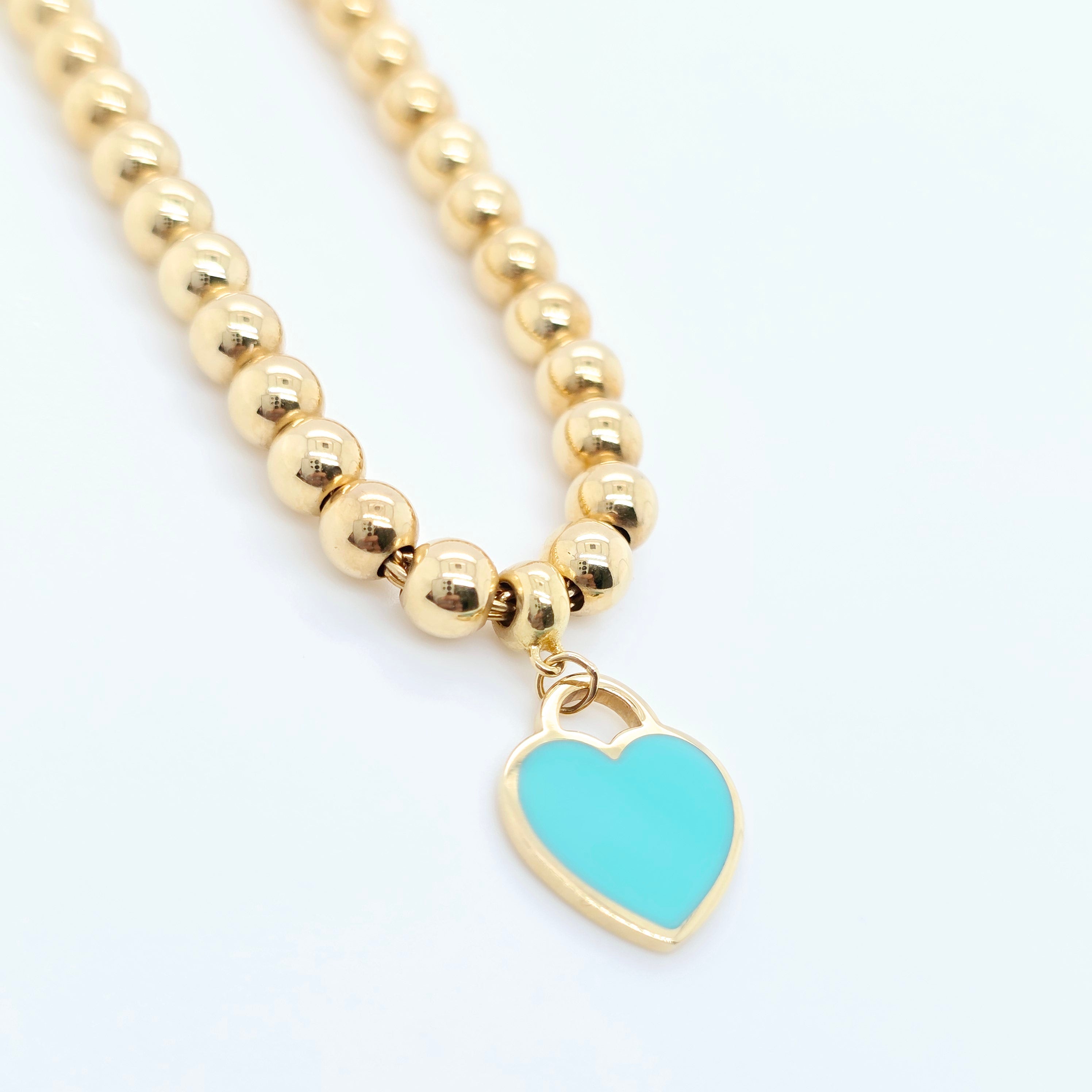 Tiffany Mini Heart Tag Bracelet – 18ct Yellow Gold, 6.5", Enamel