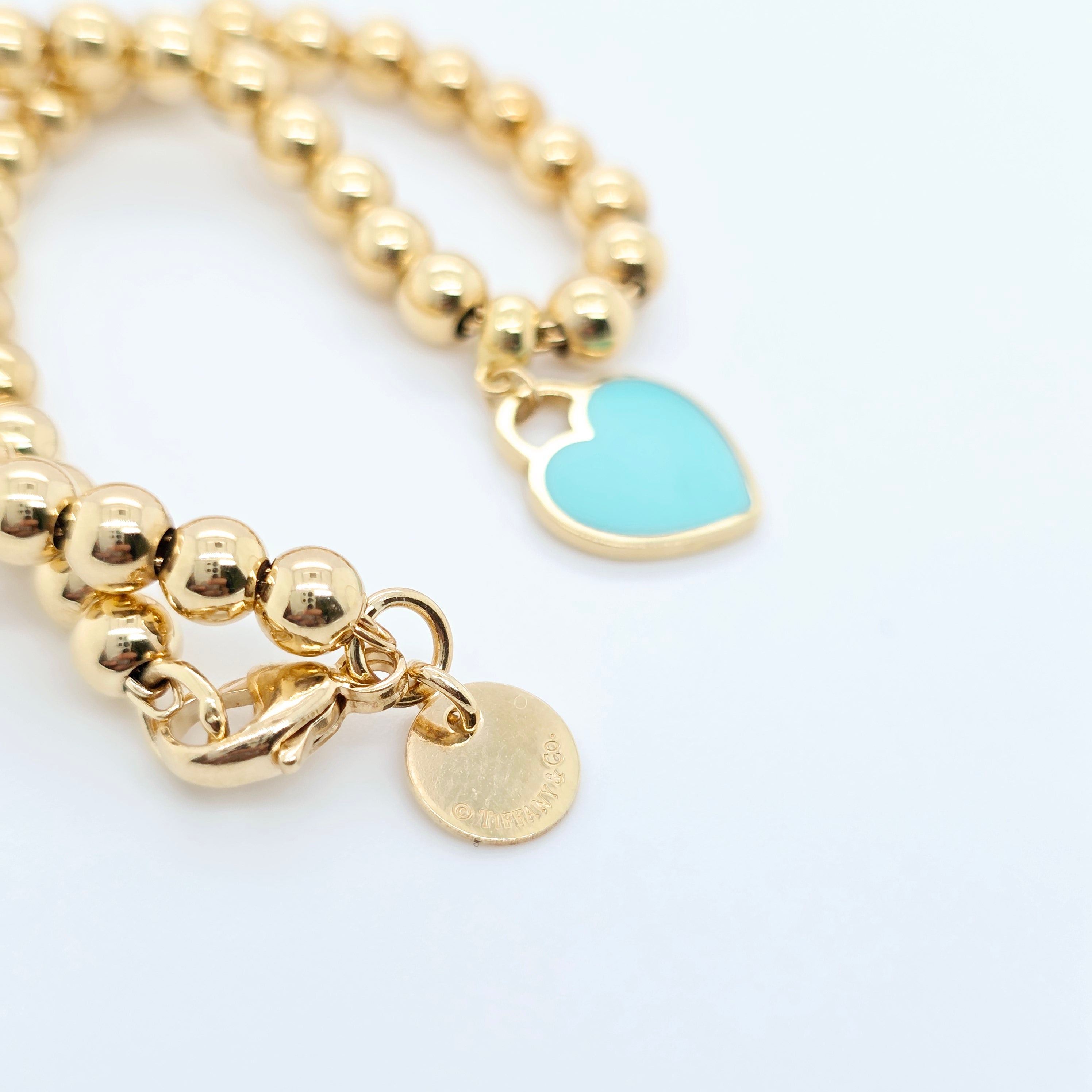 Tiffany Mini Heart Tag Bracelet – 18ct Yellow Gold, 6.5", Enamel