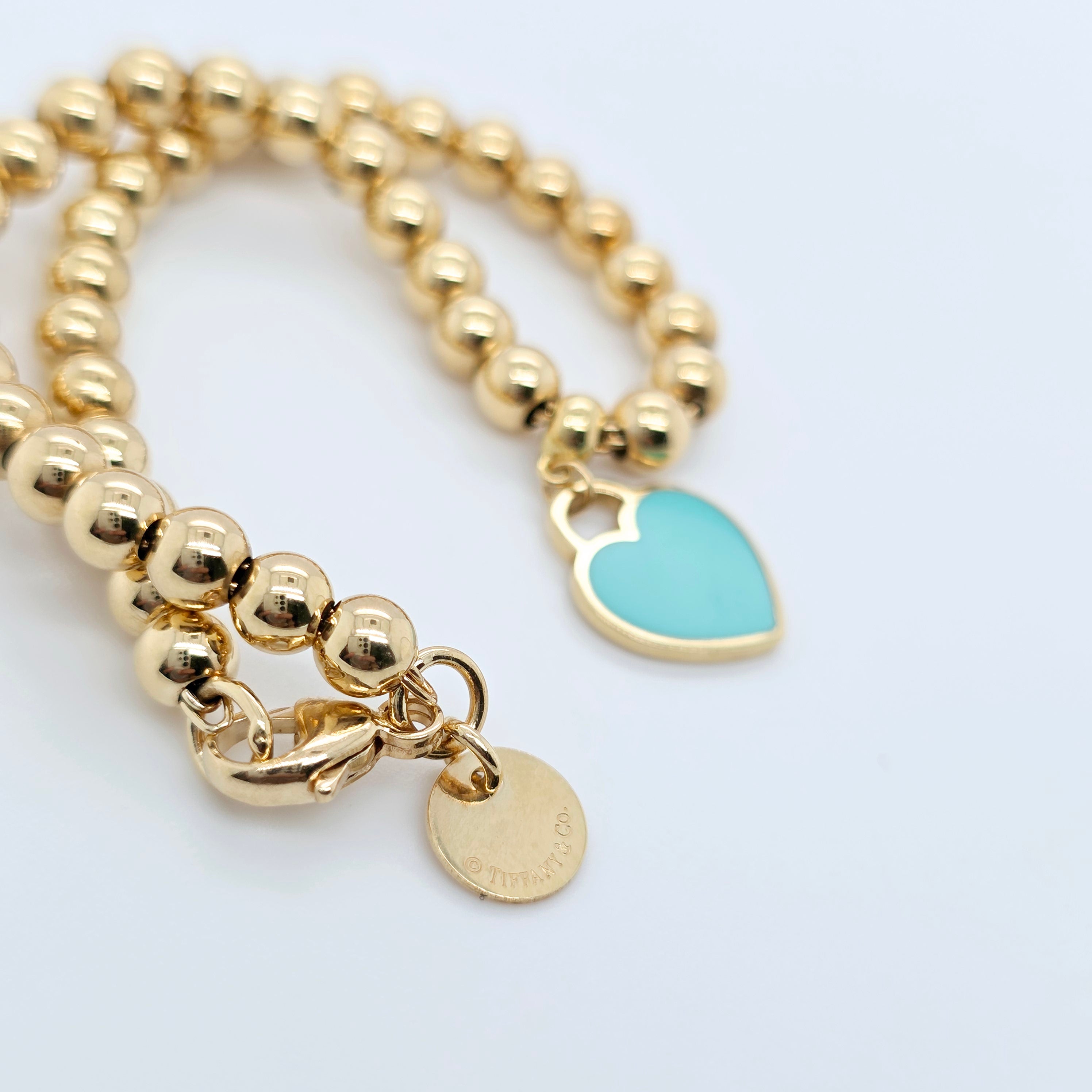 Tiffany Mini Heart Tag Bracelet – 18ct Yellow Gold, 6.5", Enamel