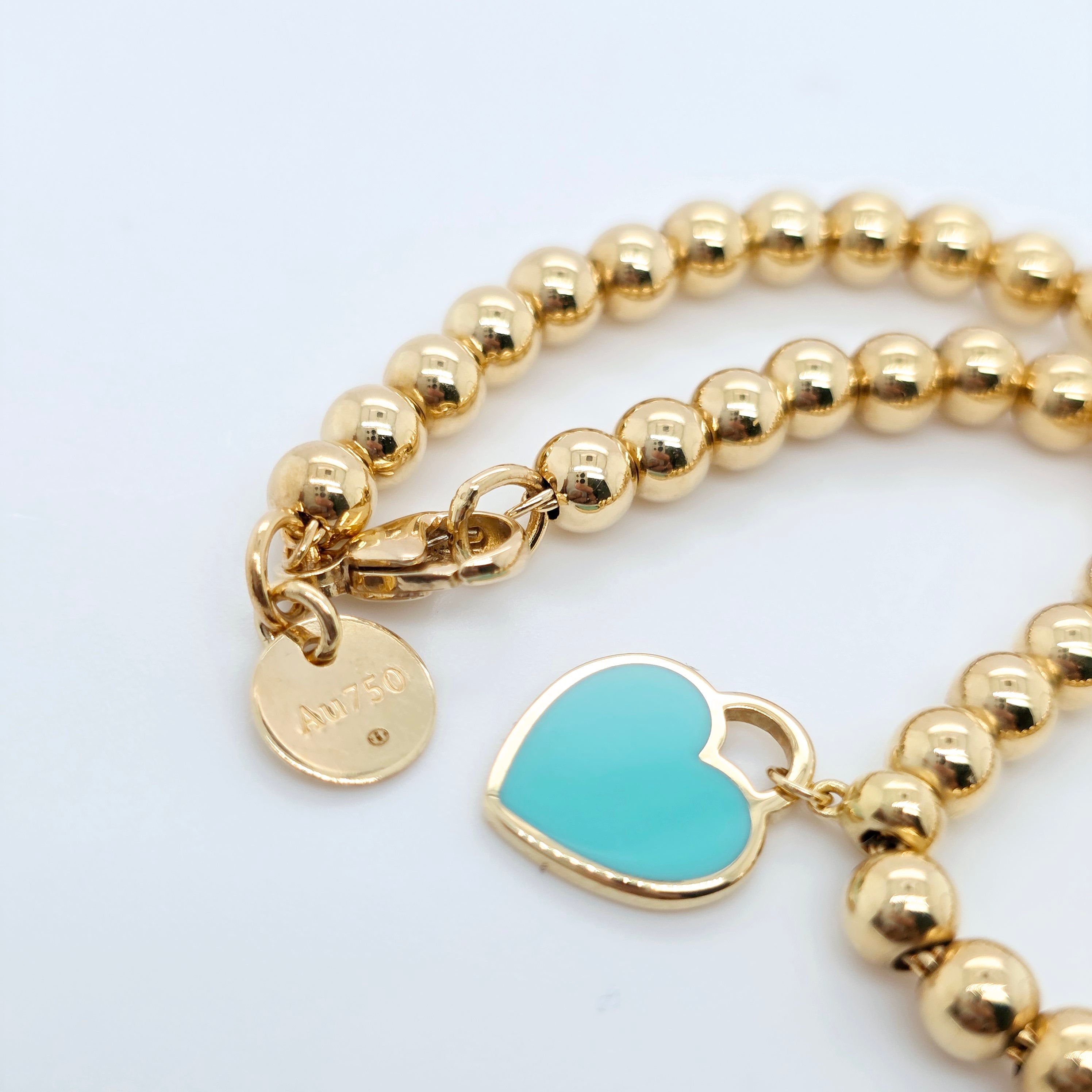 Tiffany Mini Heart Tag Bracelet – 18ct Yellow Gold, 6.5", Enamel