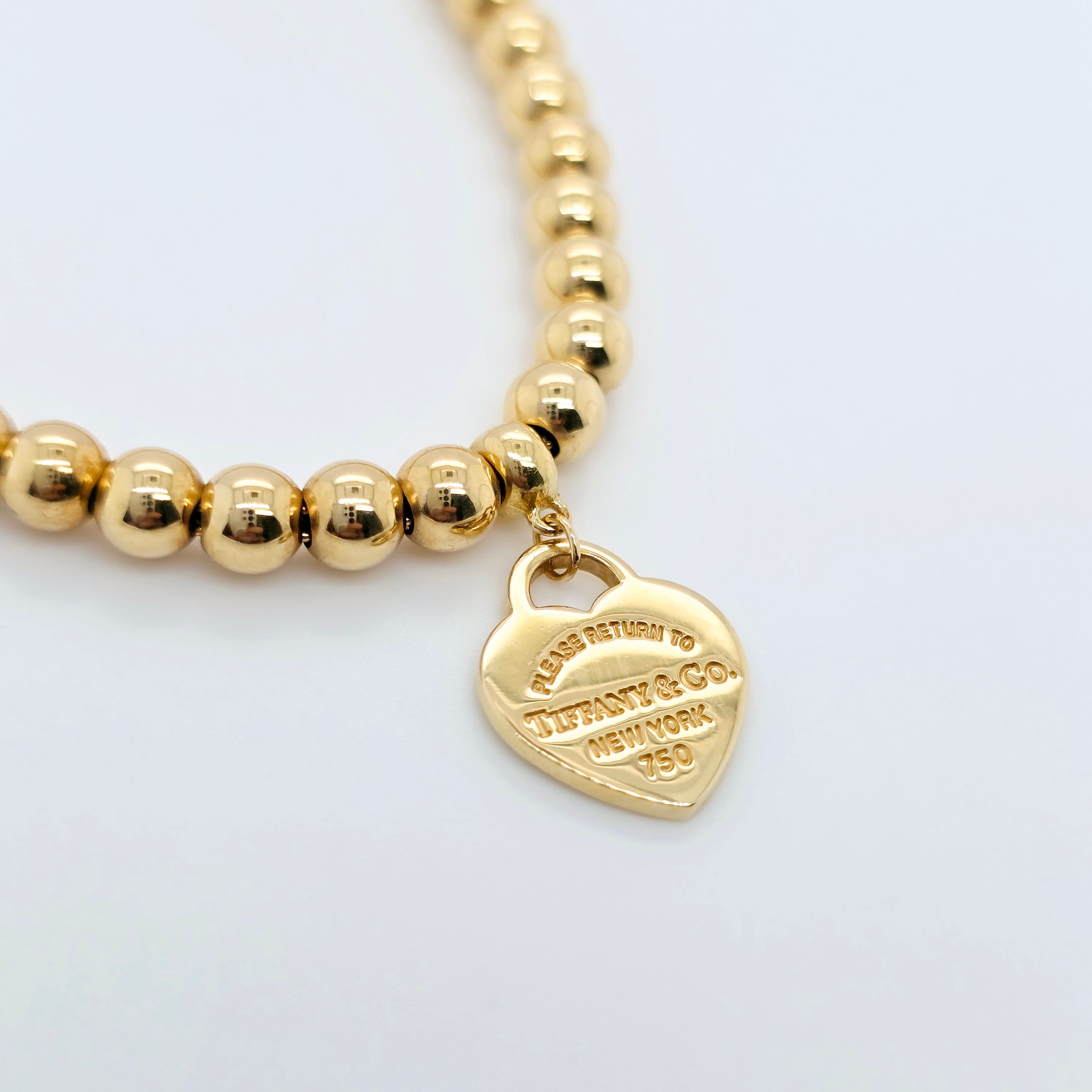 Tiffany Mini Heart Tag Bracelet – 18ct Yellow Gold, 6.5", Enamel