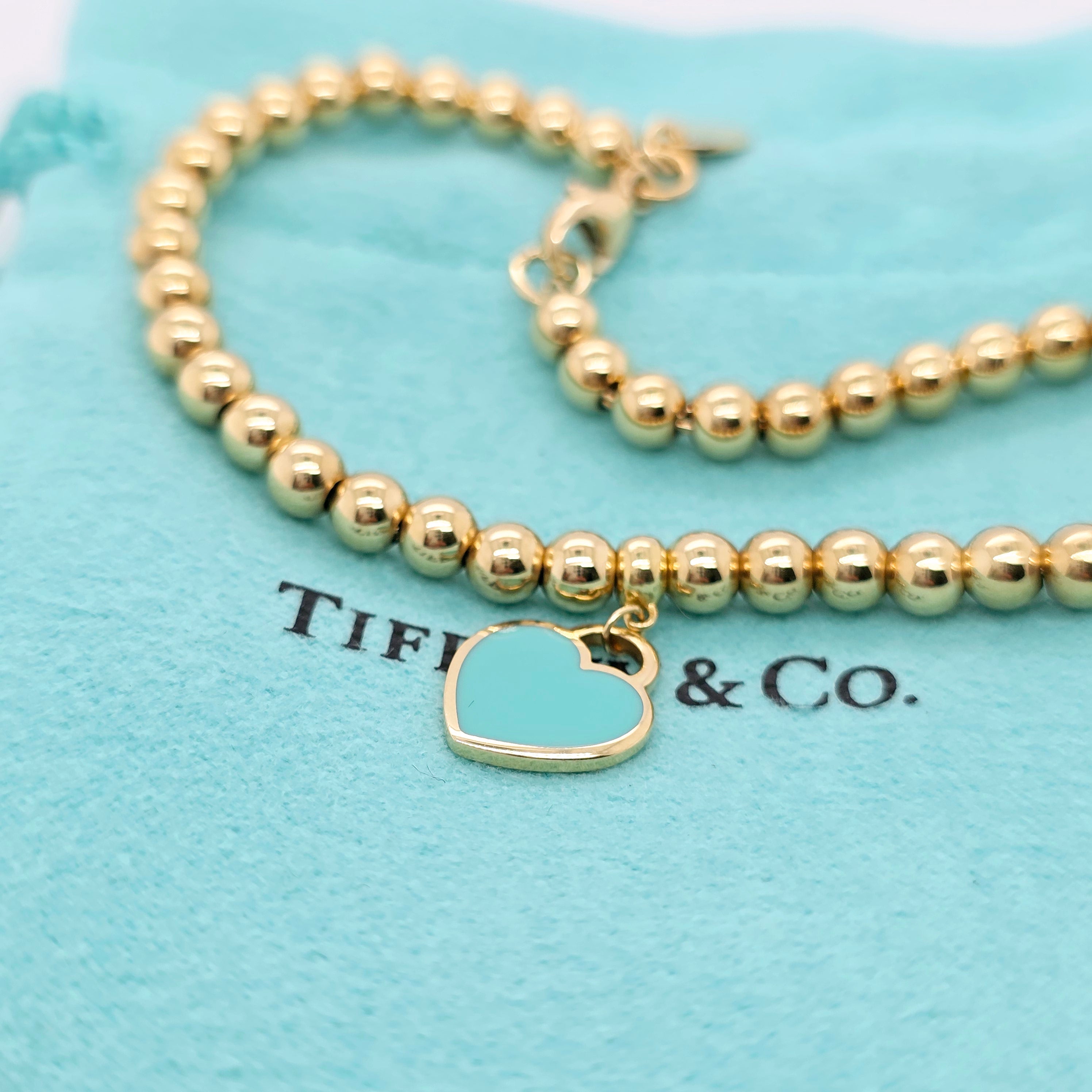 Tiffany Mini Heart Tag Bracelet – 18ct Yellow Gold, 6.5", Enamel
