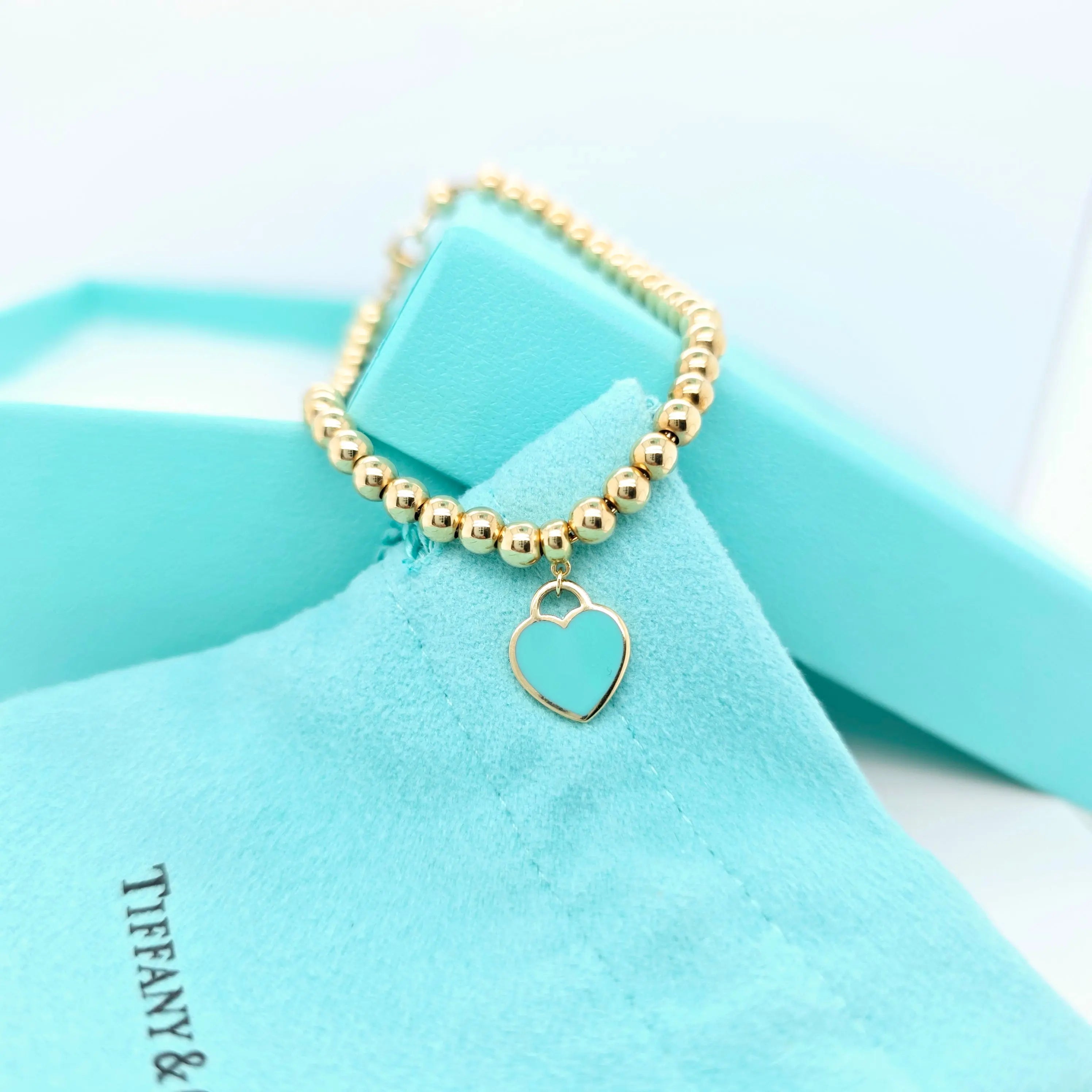 Tiffany Mini Heart Tag Bracelet – 18ct Yellow Gold, 6.5", Enamel Chloe's Jewellers