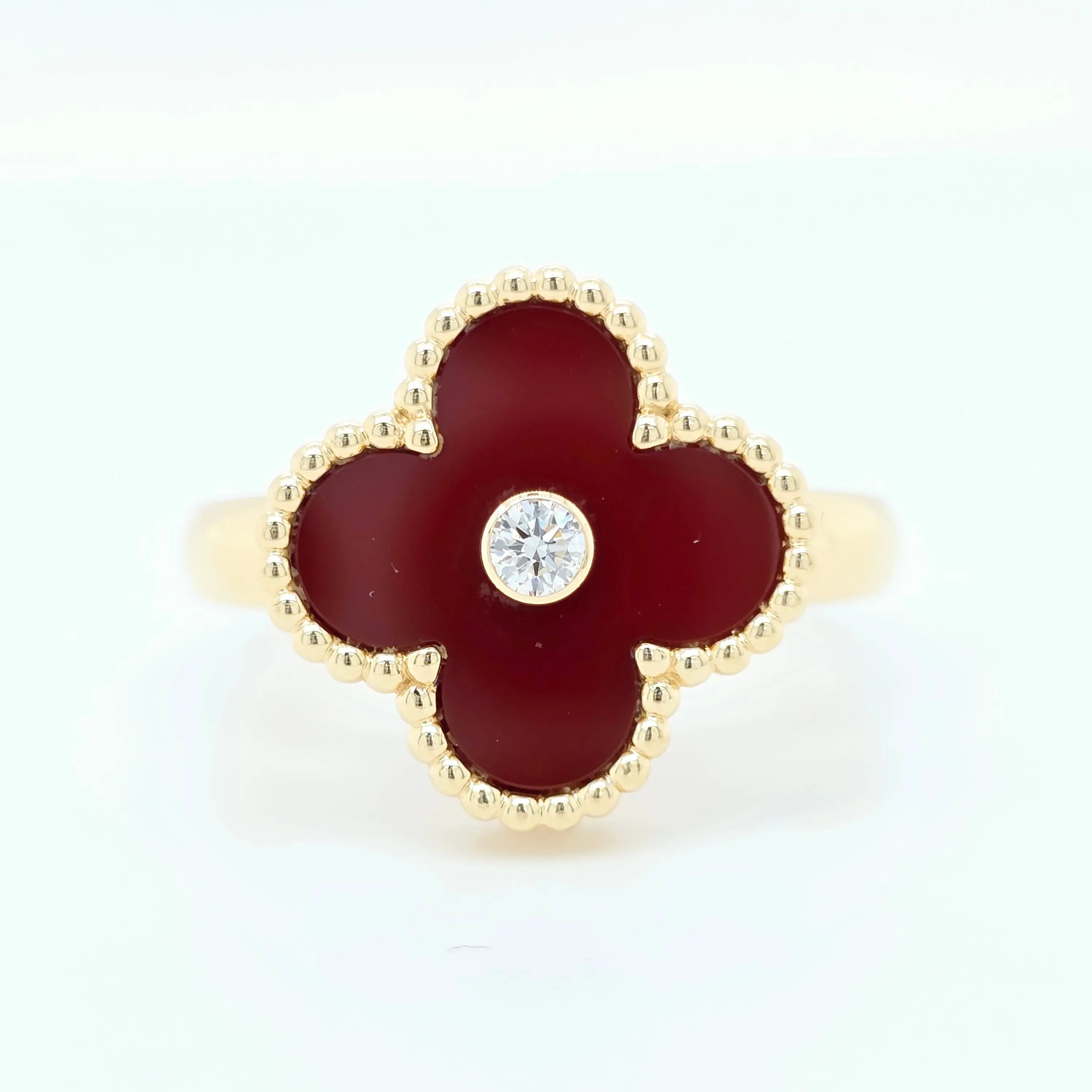 Van Cleef Alhambra Ring – Carnelian, Diamond, 18ct Gold, Size 55 Chloe's Jewellers