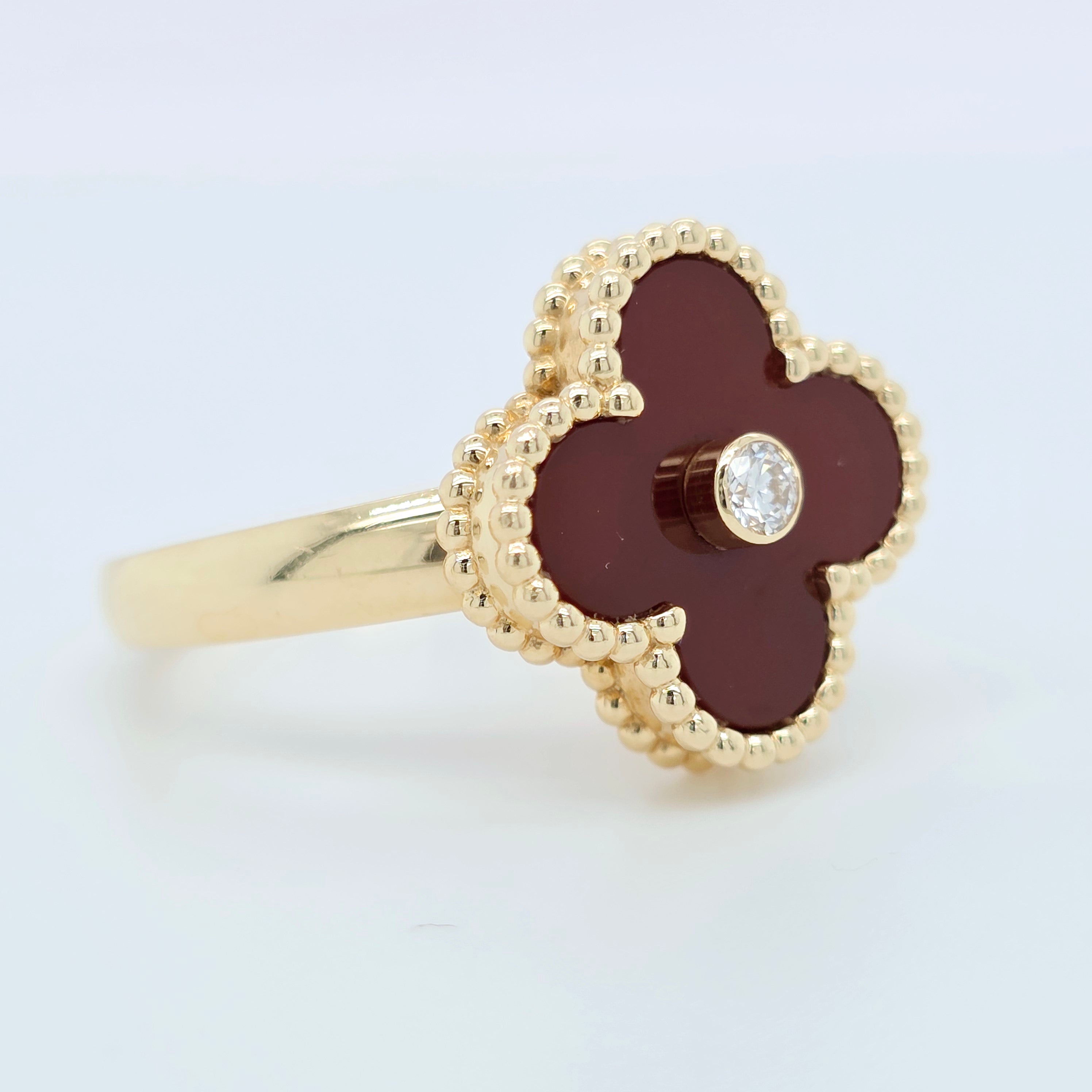 Van Cleef Alhambra Ring – Carnelian, Diamond, 18ct Gold, Size 55 Chloe's Jewellers