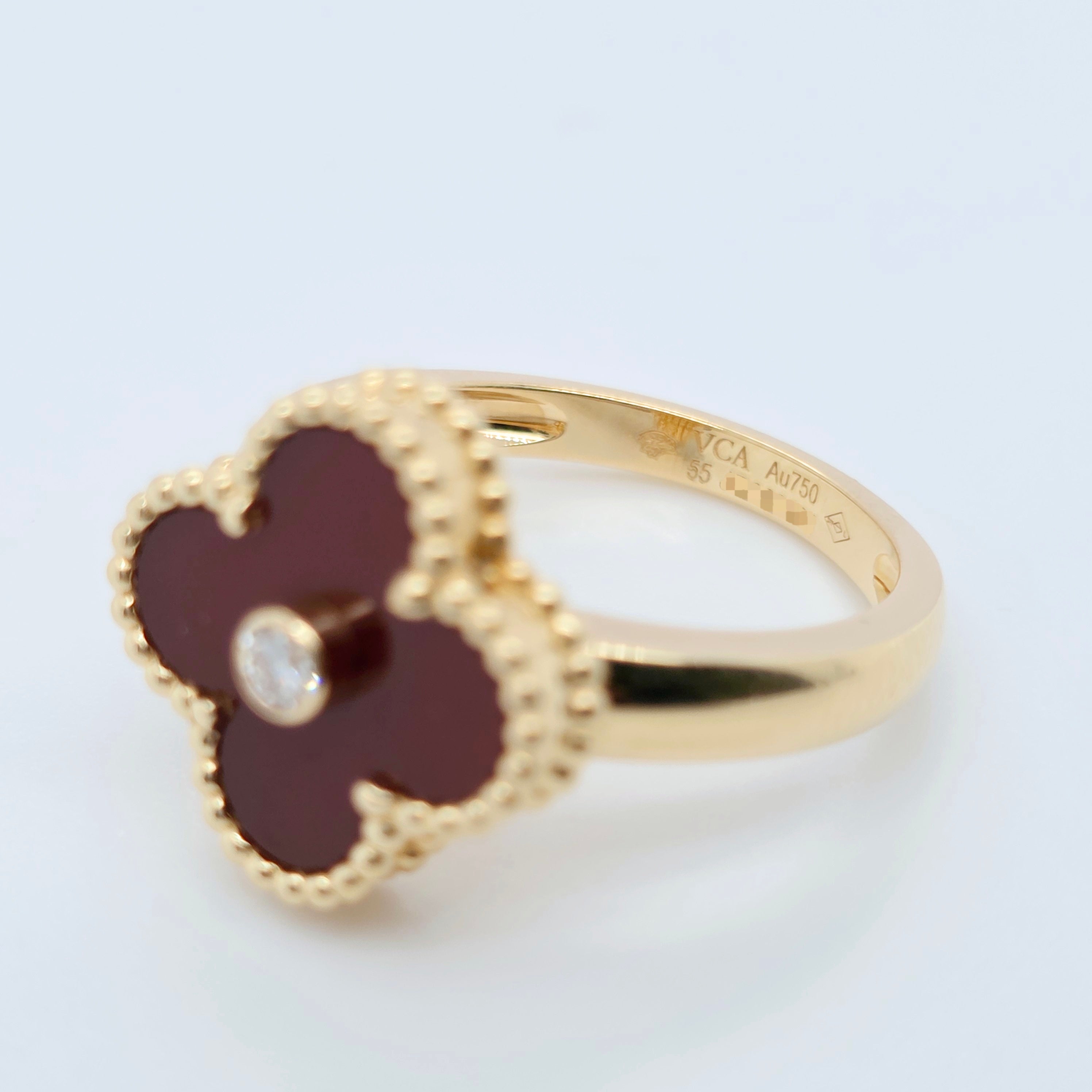 Van Cleef Alhambra Ring – Carnelian, Diamond, 18ct Gold, Size 55