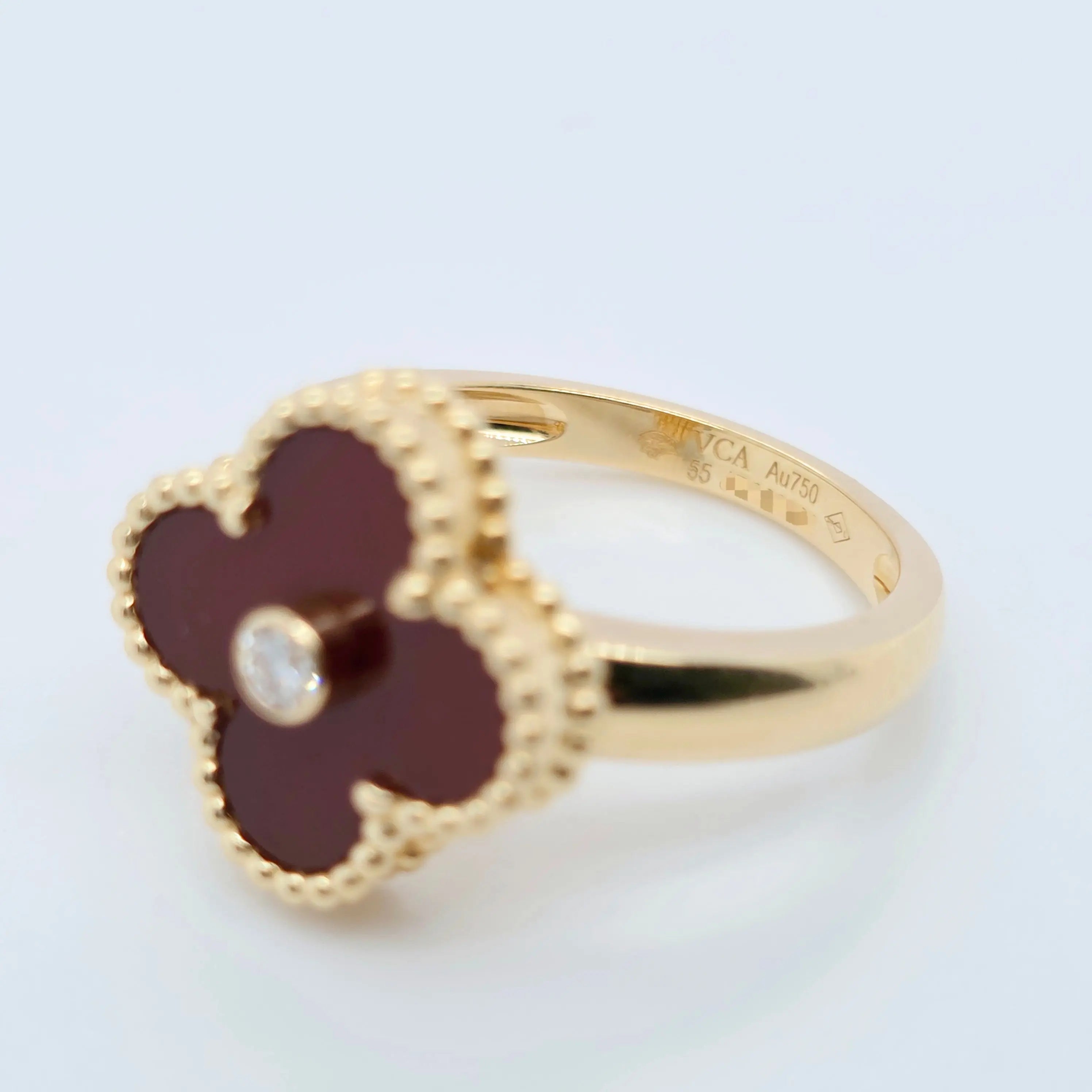 Van Cleef Alhambra Ring – Carnelian, Diamond, 18ct Gold, Size 55 Chloe's Jewellers