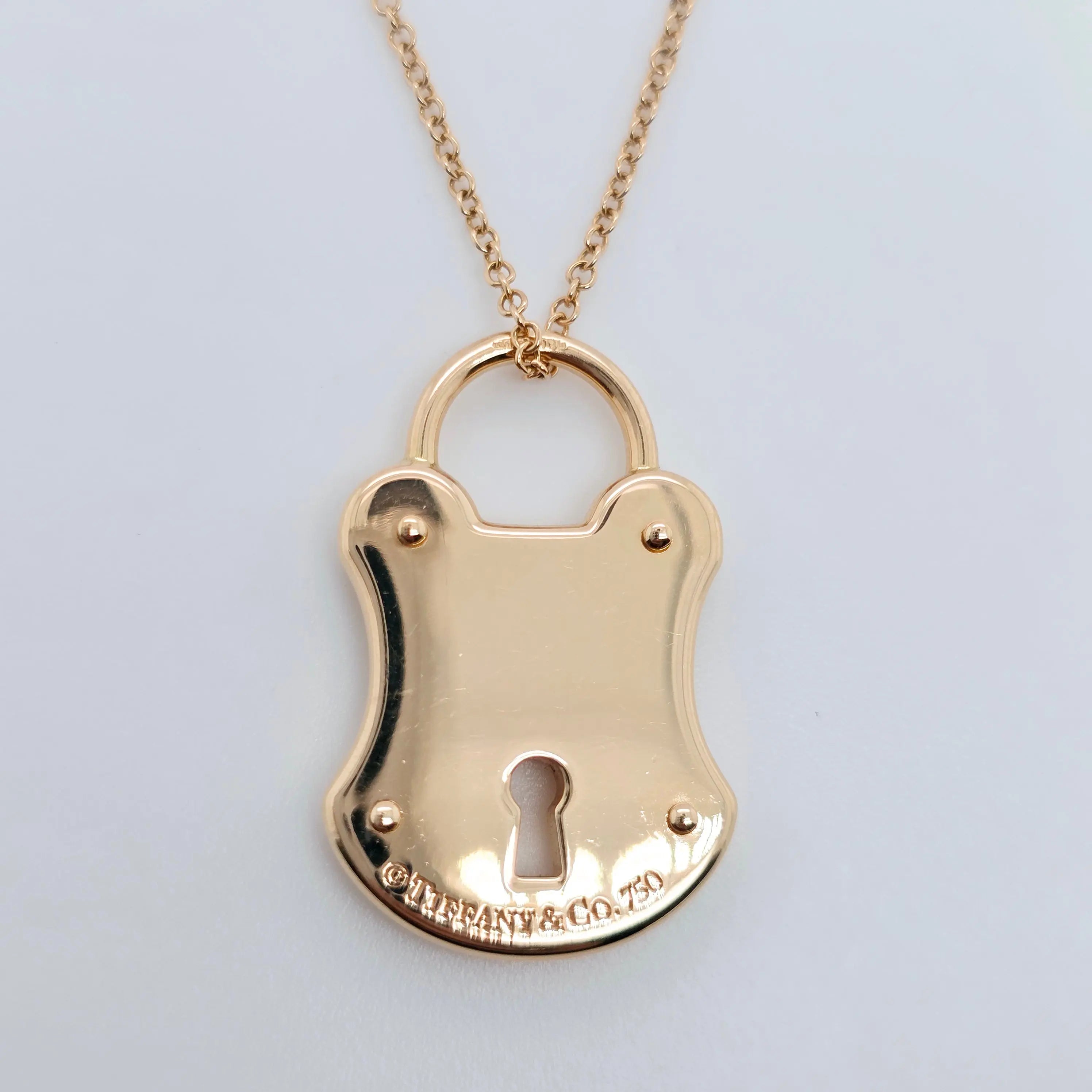 Tiffany Padlock Pendant Necklace – 18ct Rose Gold, 18-Inch Chain Chloe's Jewellers