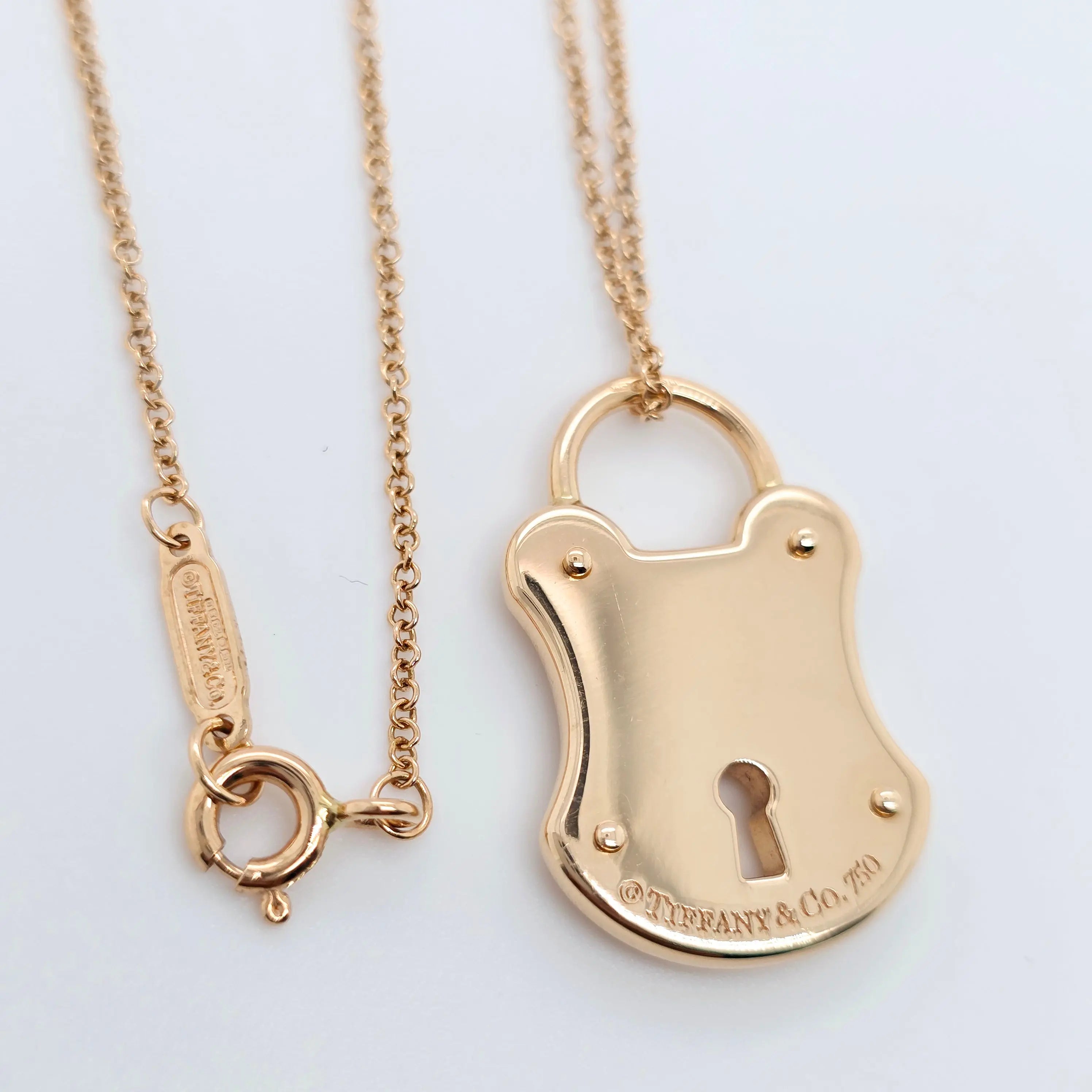 Tiffany Padlock Pendant Necklace – 18ct Rose Gold, 18-Inch Chain Chloe's Jewellers