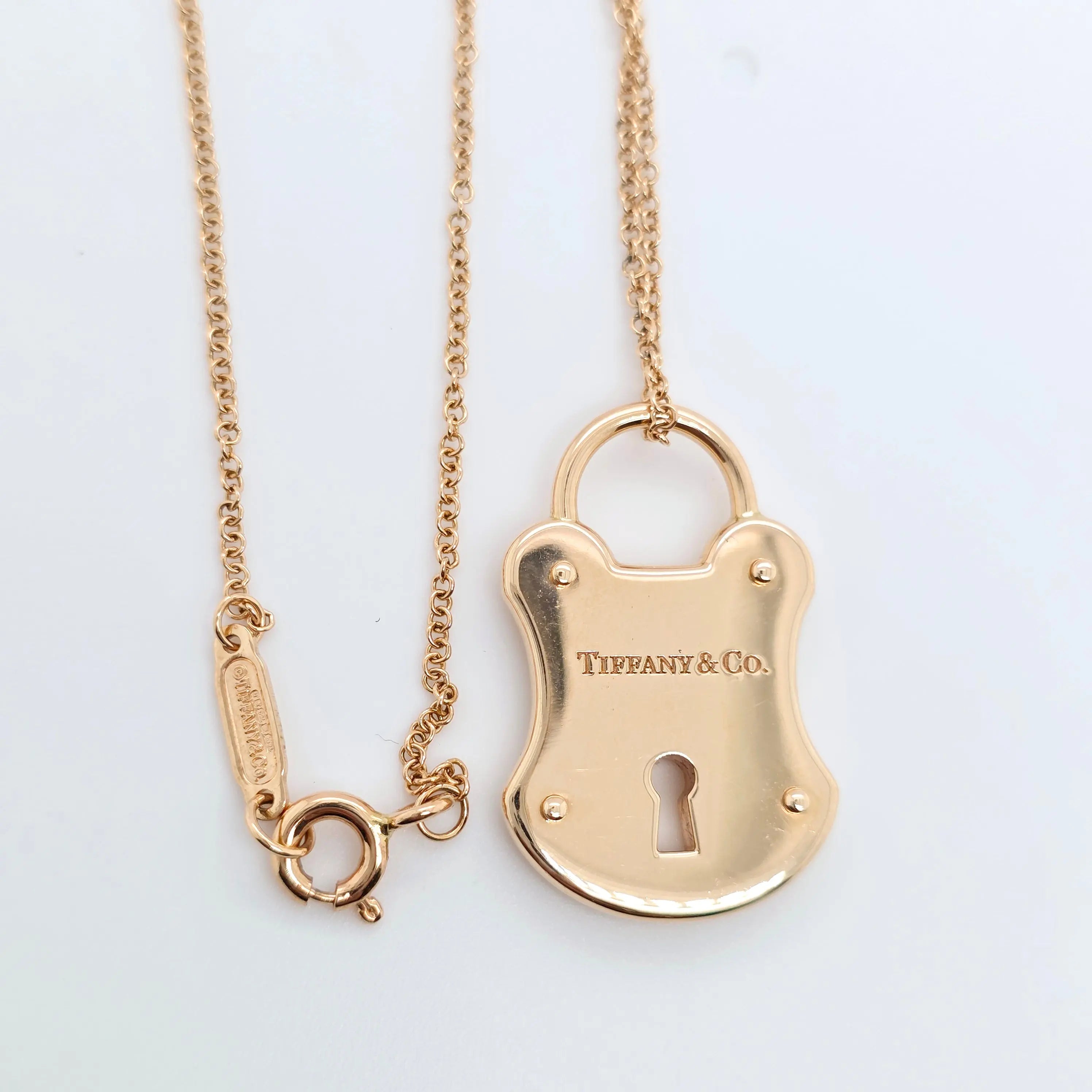 Tiffany Padlock Pendant Necklace – 18ct Rose Gold, 18-Inch Chain Chloe's Jewellers