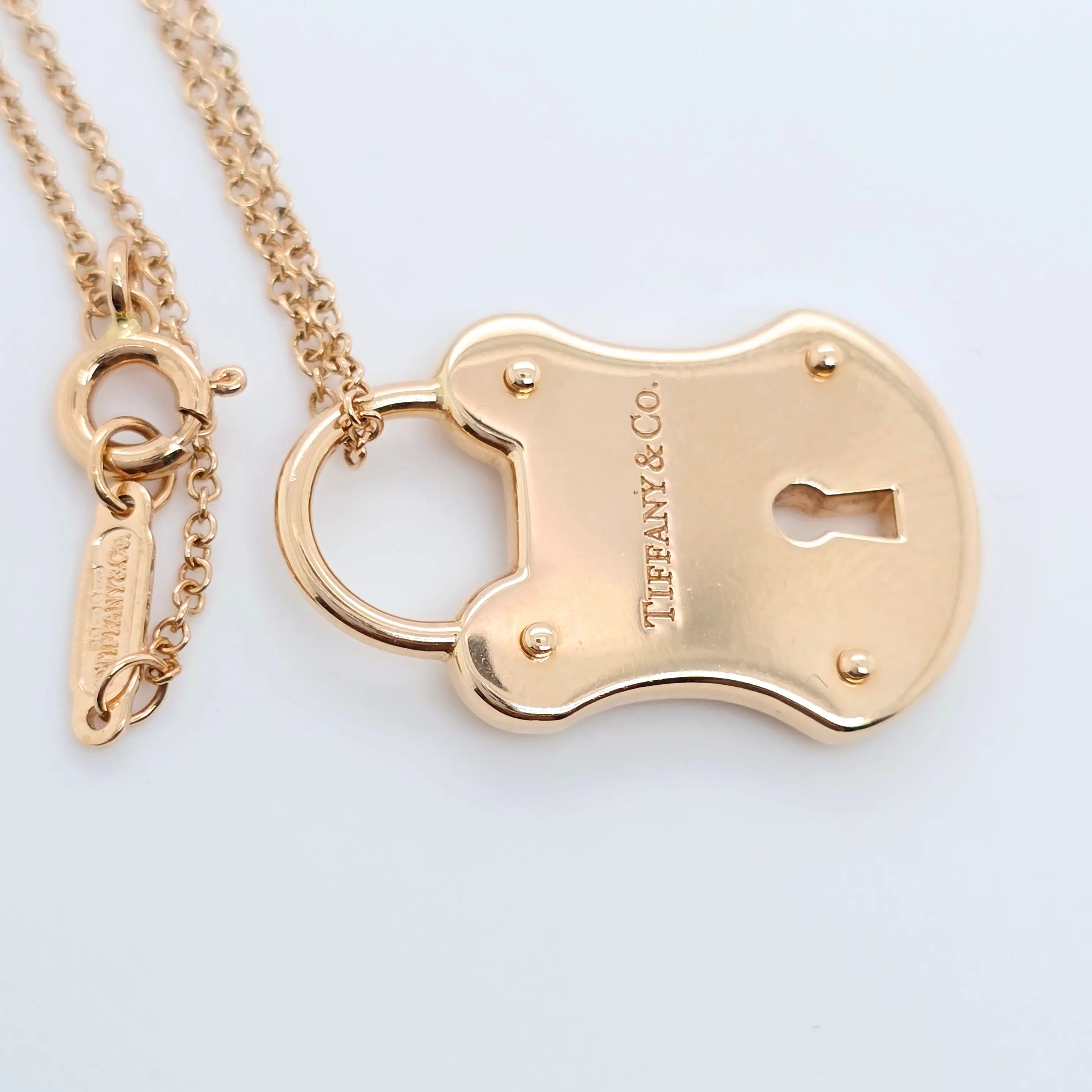 Tiffany Padlock Pendant Necklace – 18ct Rose Gold, 18-Inch Chain Chloe's Jewellers