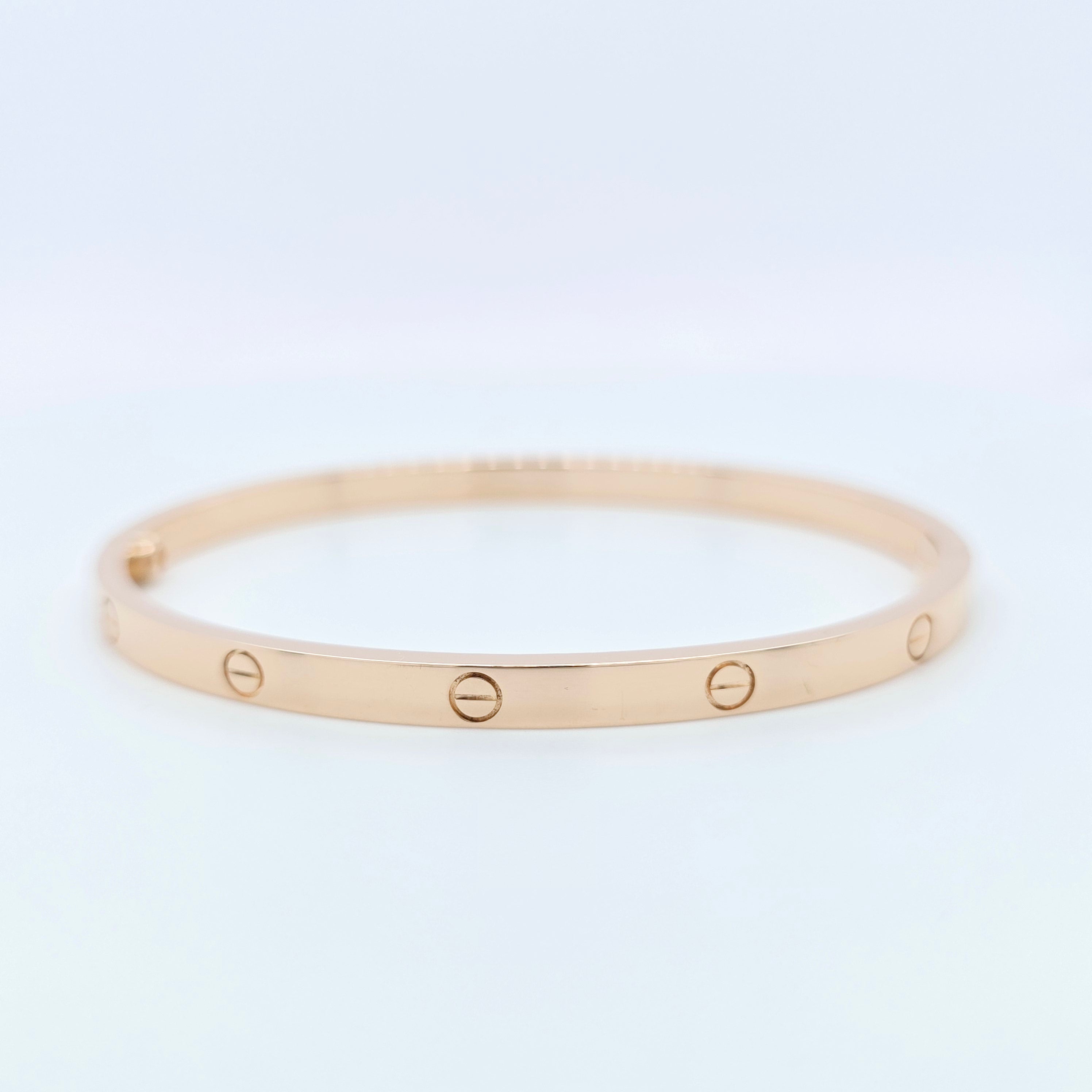Cartier Love Bracelet – 18ct Rose Gold, Small Model, Size 16 Chloe's Jewellers
