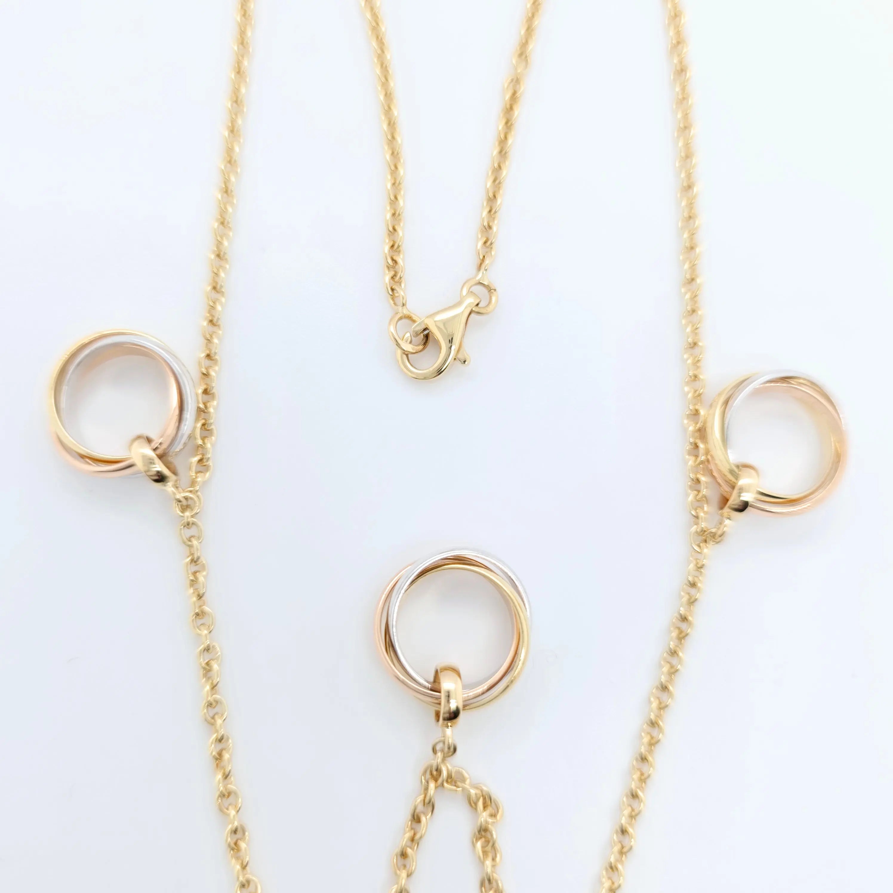 Vintage Cartier Trinity Necklace – 18ct Tri-Gold, 3 Pendants Chloe's Jewellers