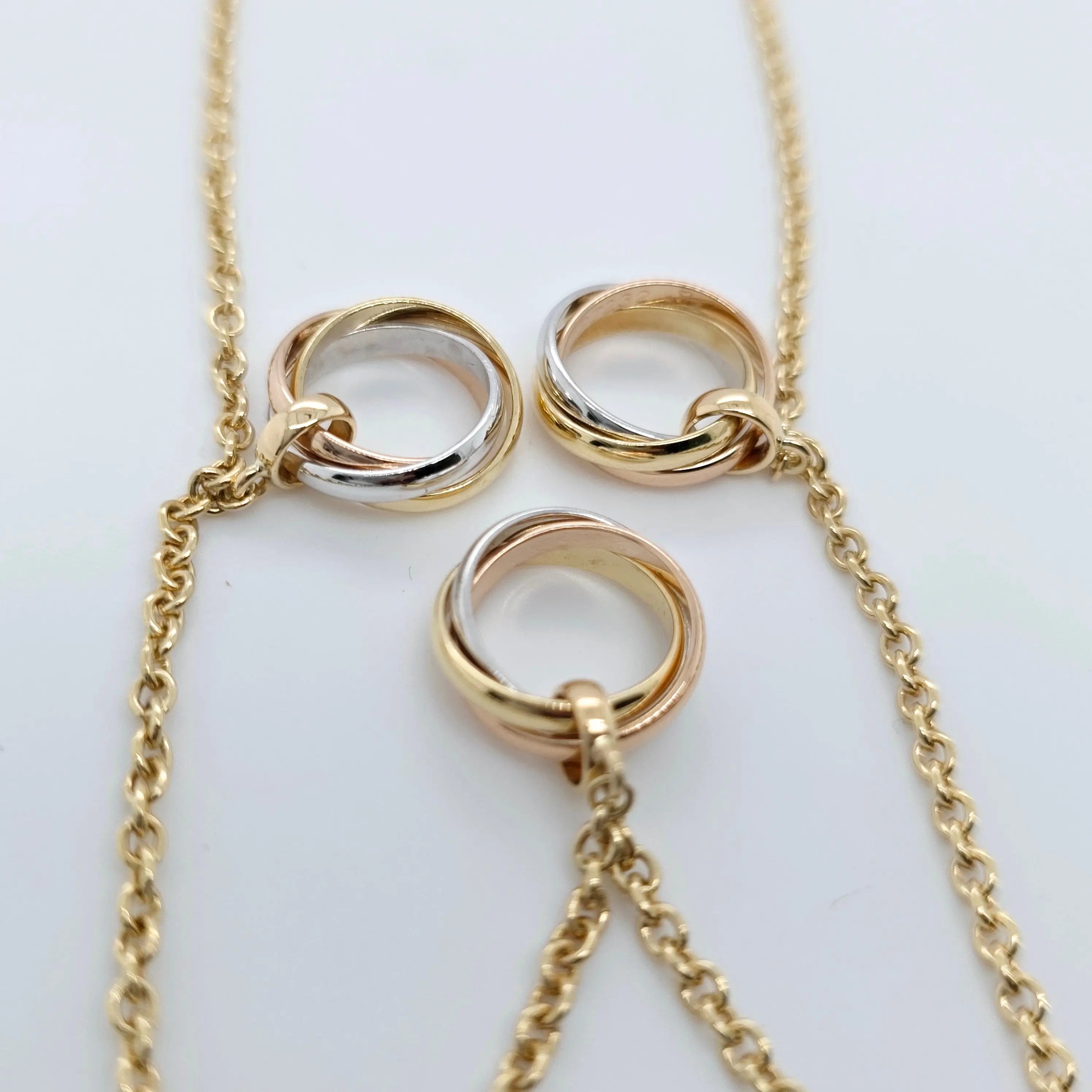 Vintage Cartier Trinity Necklace – 18ct Tri-Gold, 3 Pendants Chloe's Jewellers