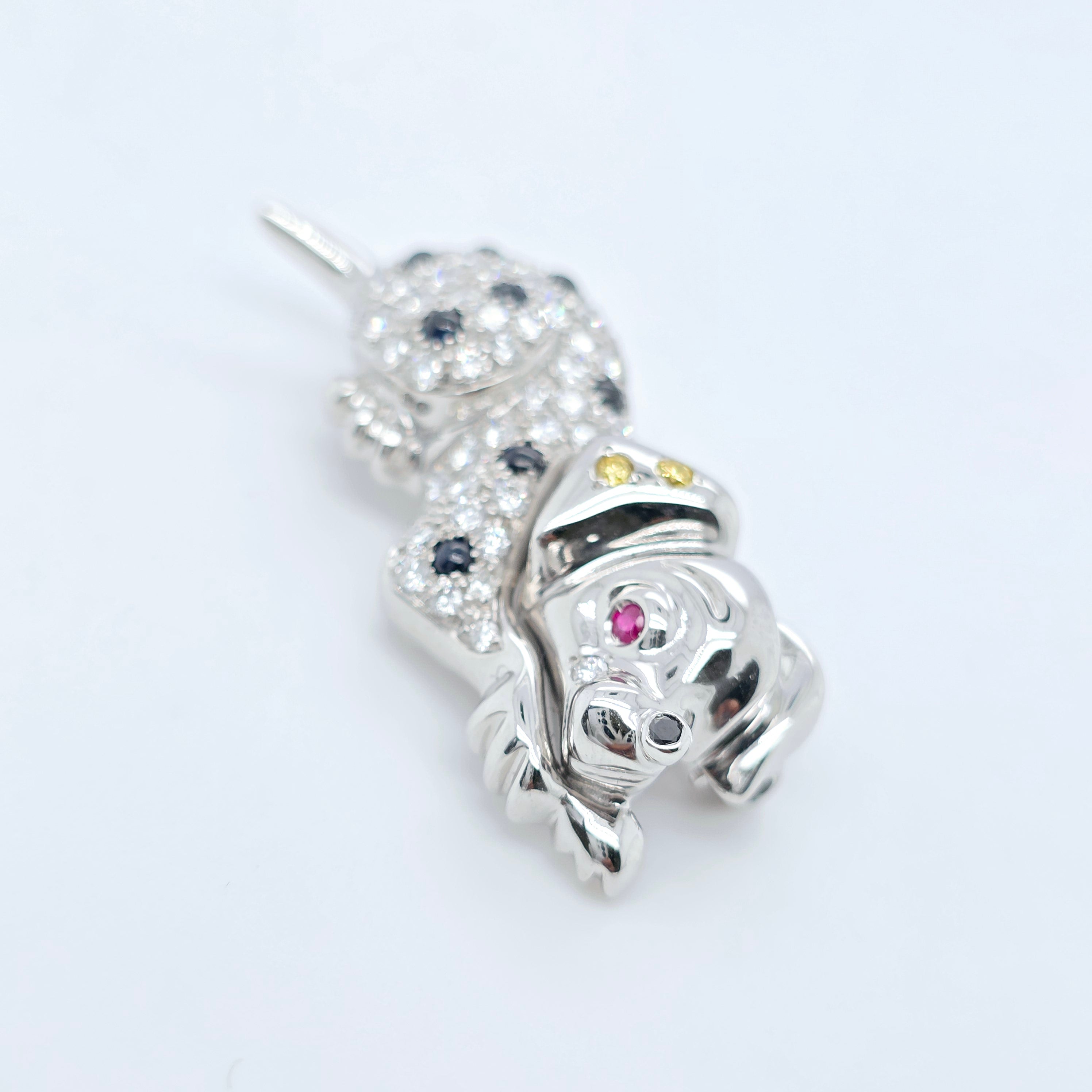 David Morris Dalmatian Brooch – Diamonds, Sapphires & Ruby, 18ct Gold Chloe's Jewellers