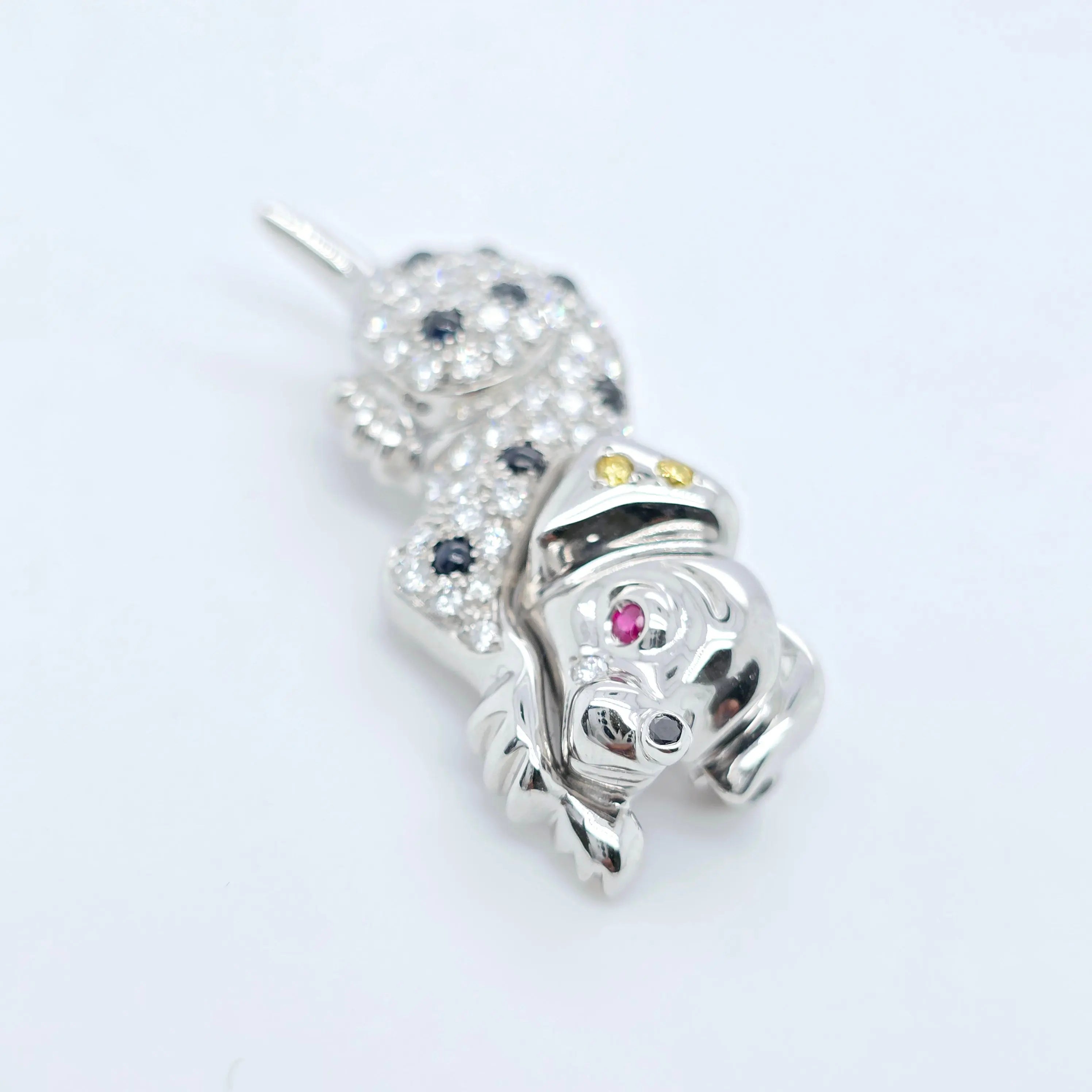 David Morris Dalmatian Brooch – Diamonds, Sapphires & Ruby, 18ct Gold Chloe's Jewellers