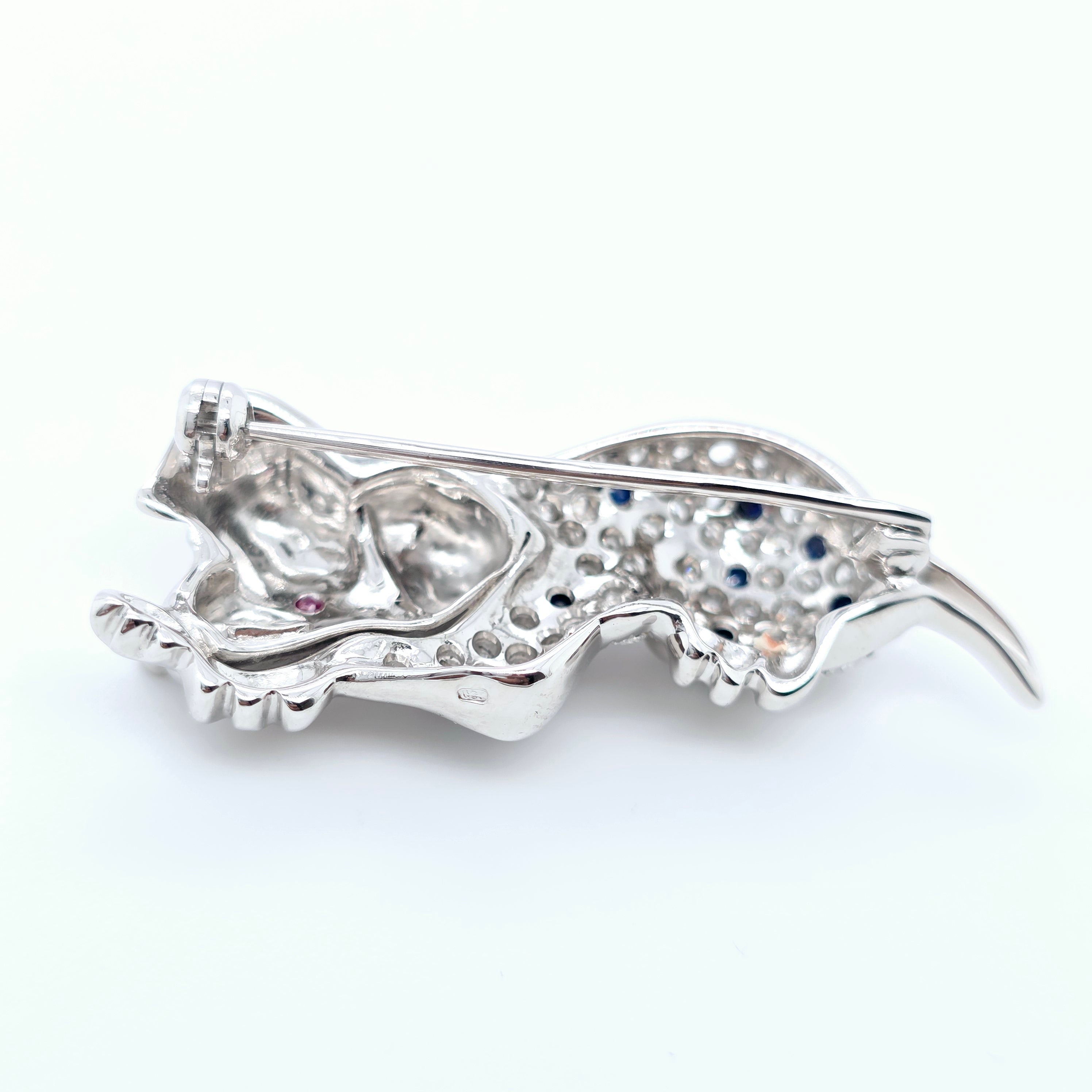 David Morris Dalmatian Brooch – Diamonds, Sapphires & Ruby, 18ct Gold Chloe's Jewellers