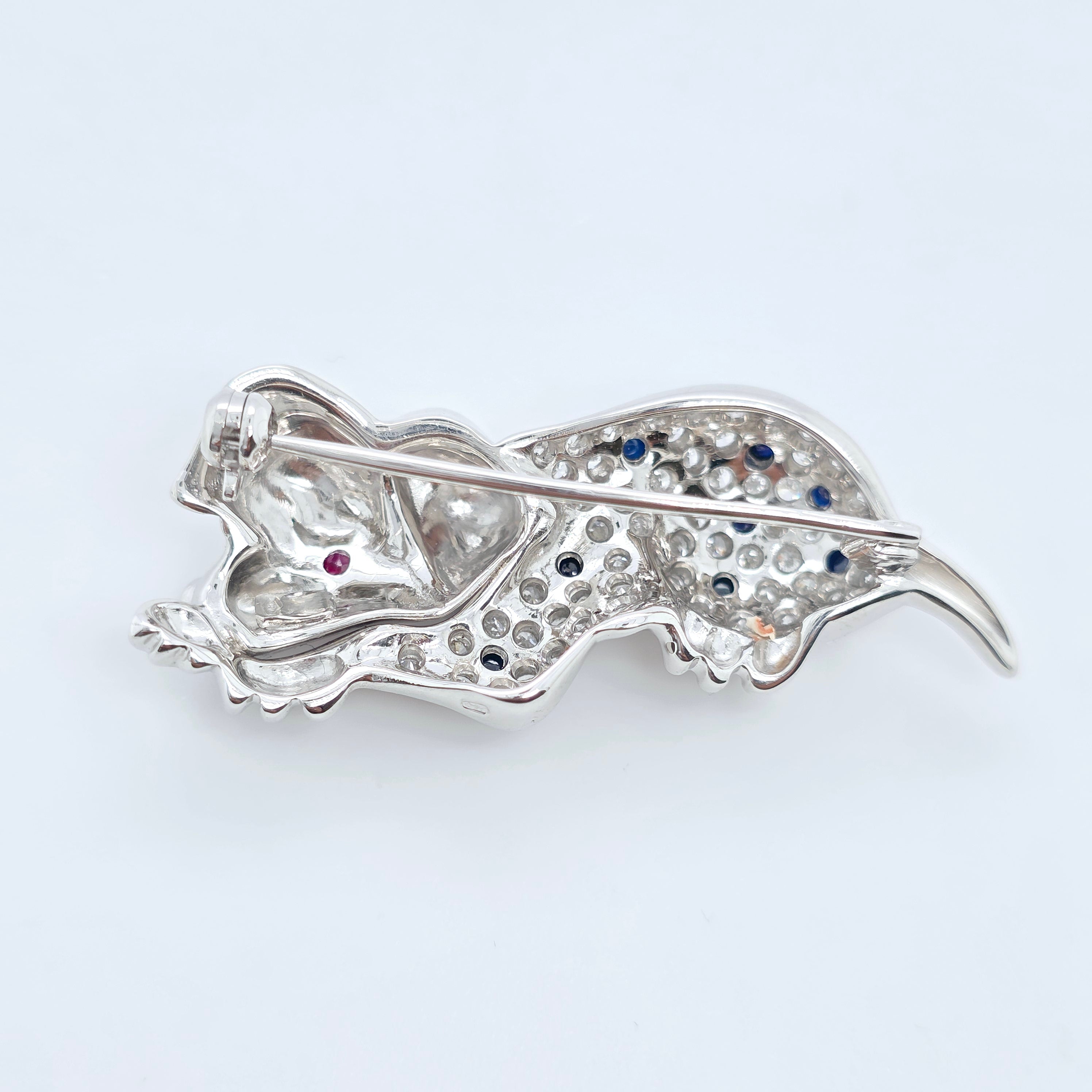 David Morris Dalmatian Brooch – Diamonds, Sapphires & Ruby, 18ct Gold Chloe's Jewellers