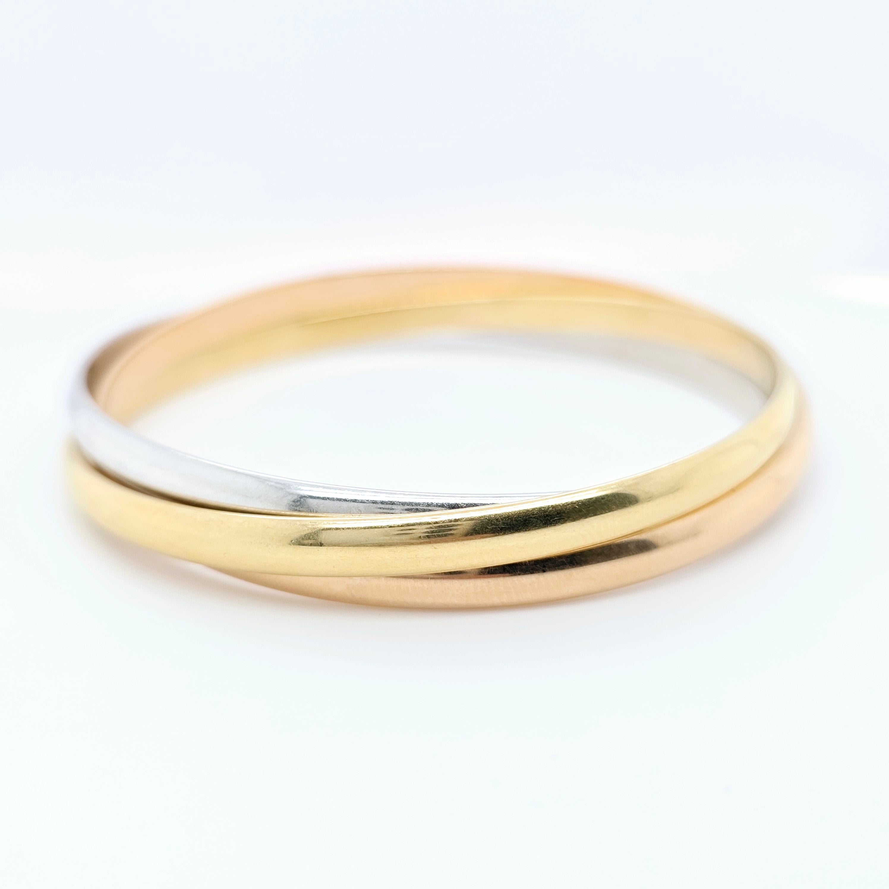 Pre-Owned Cartier Trinity Bangle | 18K Tri-Color Gold, Size 17cm Chloe's Jewellers