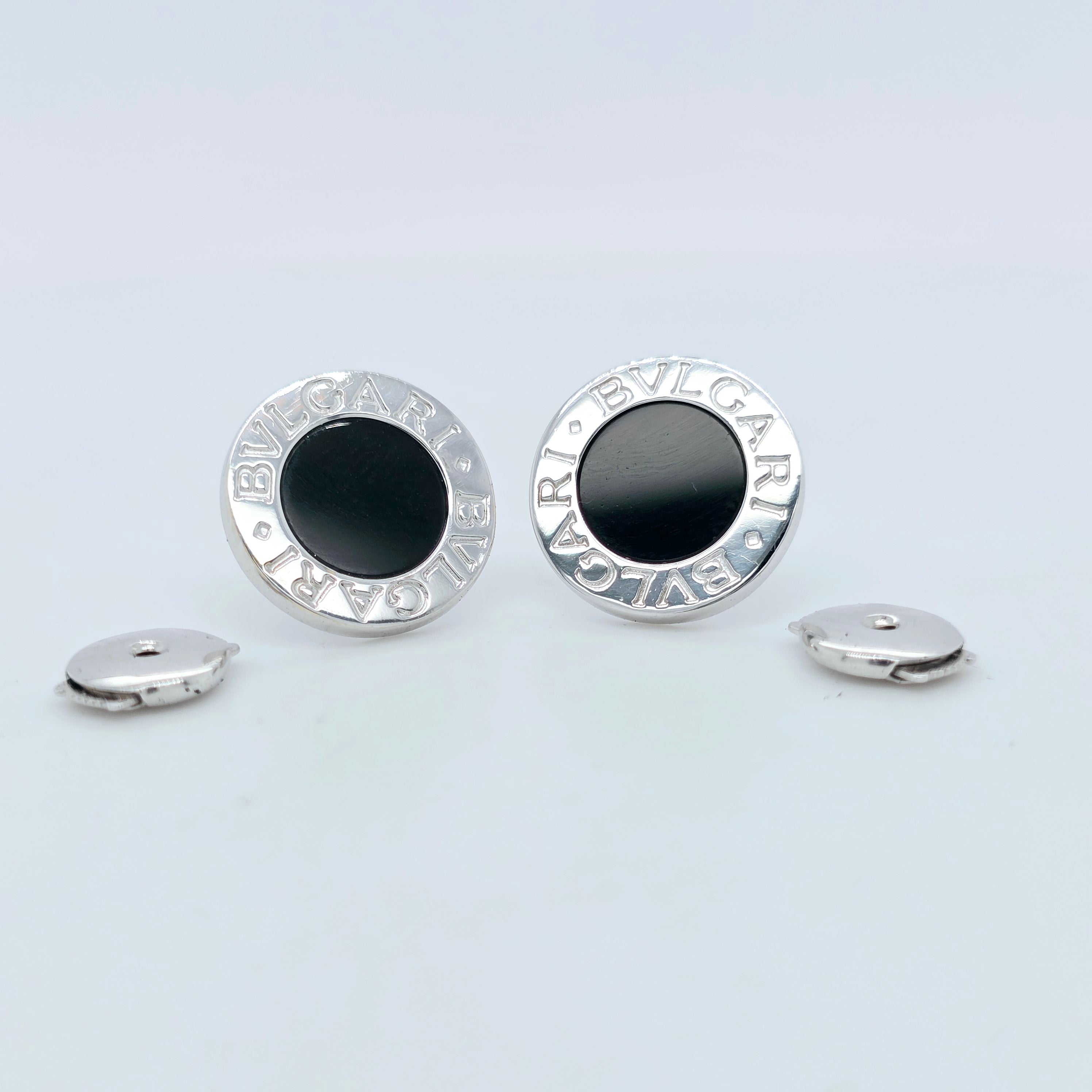 BVLGARI Black Onyx Stud Earrings, 18ct White Gold, Pair
