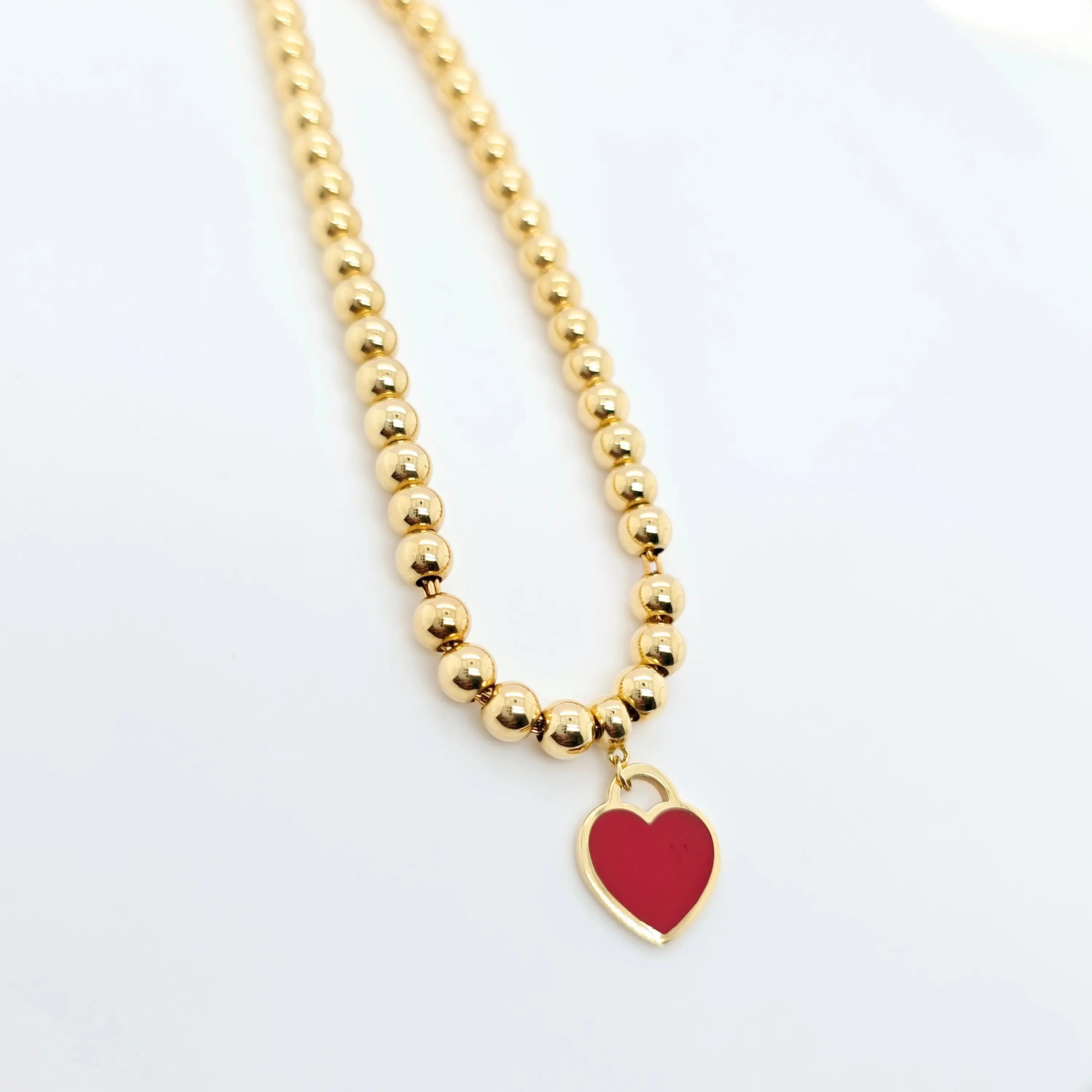 Tiffany & Co. Mini Heart Tag Bead Bracelet | 18K Gold | Red Enamel Chloe's Jewellers
