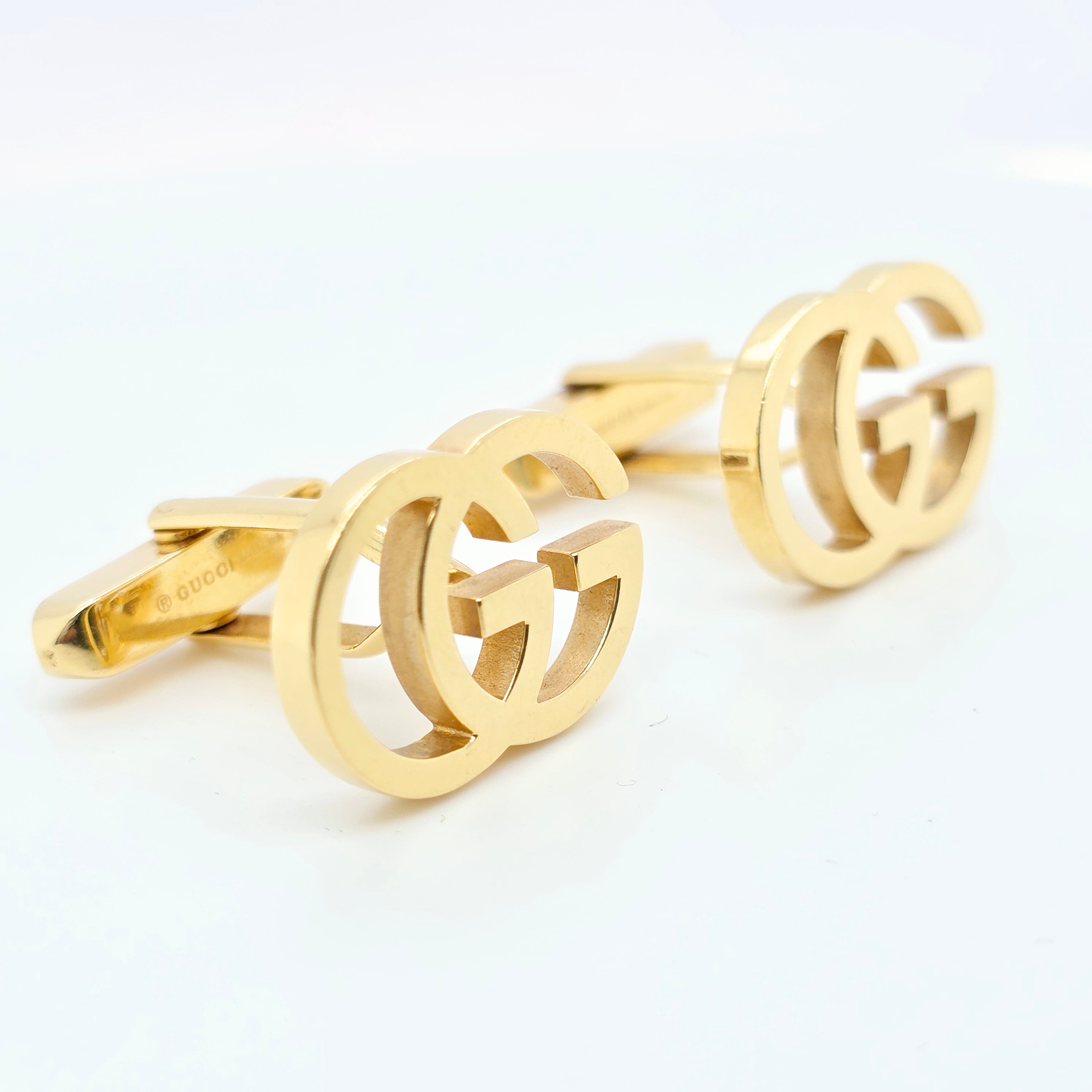 Pre-Owned Gucci Logo Cufflinks | 18K Yellow Gold | 15.2g