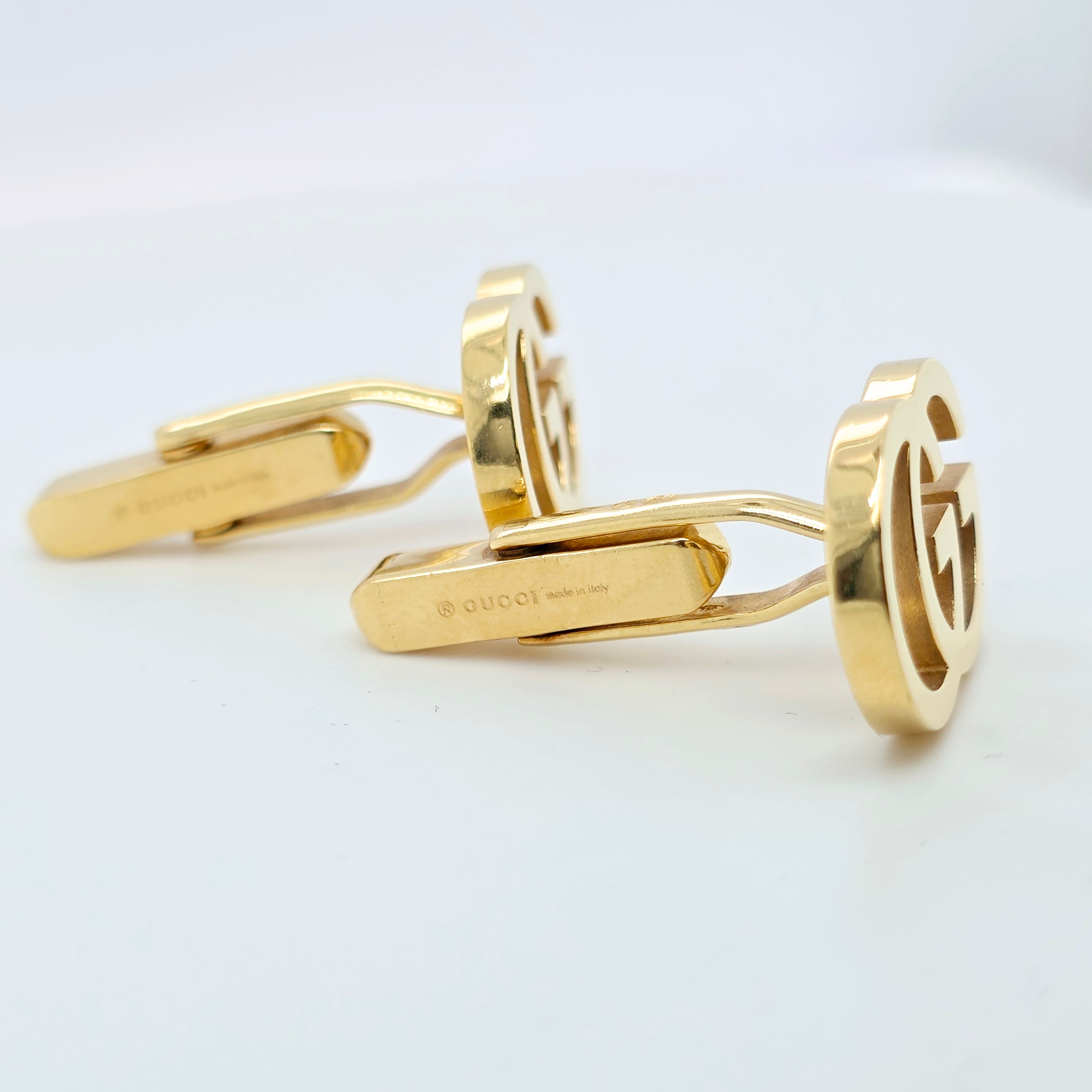 Pre-Owned Gucci Logo Cufflinks | 18K Yellow Gold | 15.2g