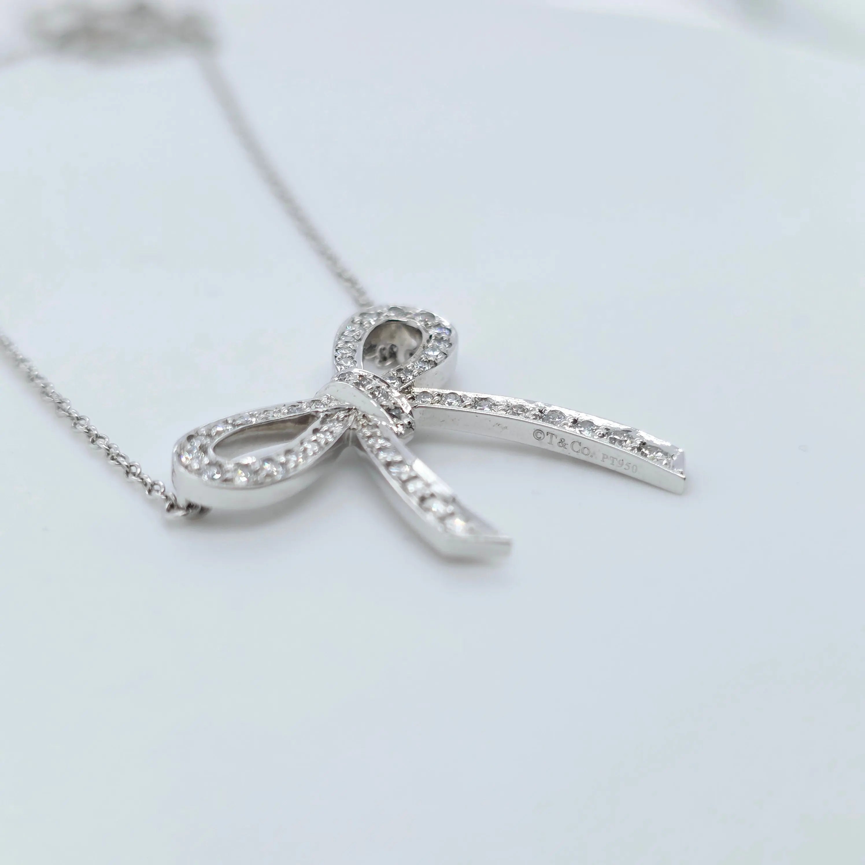 Tiffany & Co. Platinum and Diamond Bow Ribbon Necklace Chloe's Jewellers